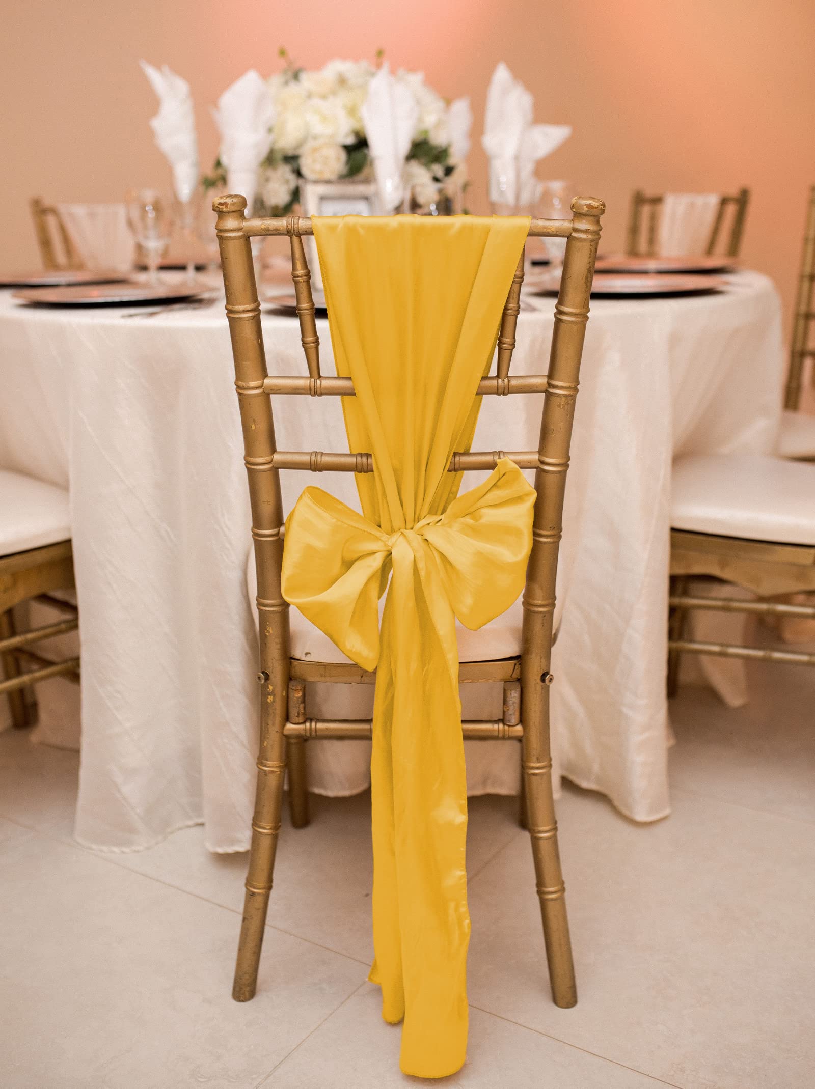 100 PCS Satin Chair Sashes Red Bows Sashes for Chair Covers, Washable Reusable Chair Cover Back Tie Supplies for Wedding Reception Events Banquets Home Kitchen Decoration (7 x 108 inch)