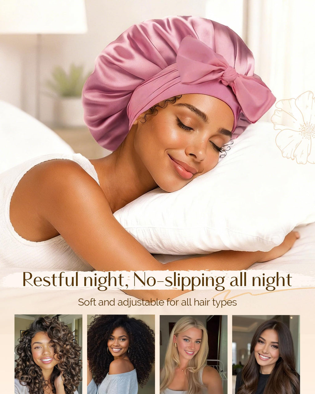 YANIBEST Double Layer Satin Silk Bonnet for Sleeping Hair Bonnet with Elastic Tie Band for Curly Hair Wig Caps