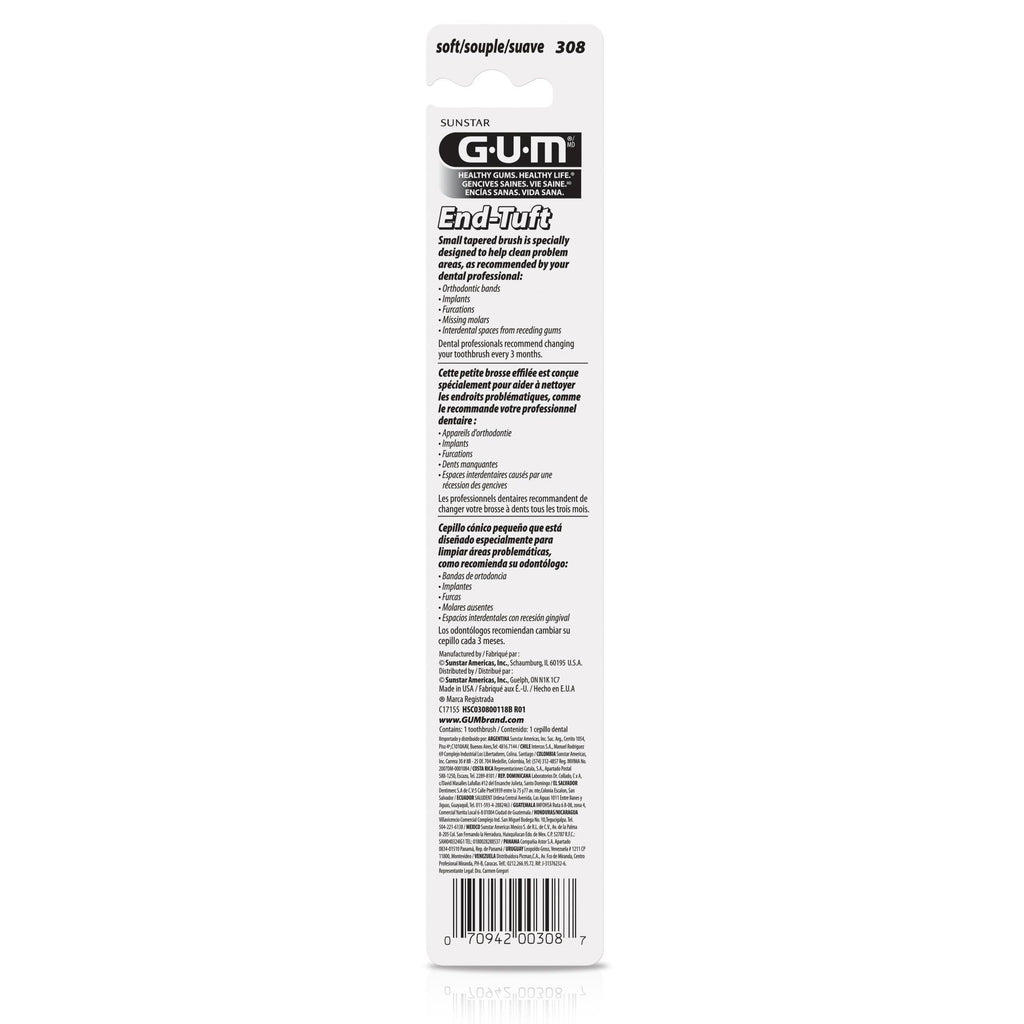 GUM End-Tuft Soft Tapered Trim Toothbrush (308RQB)