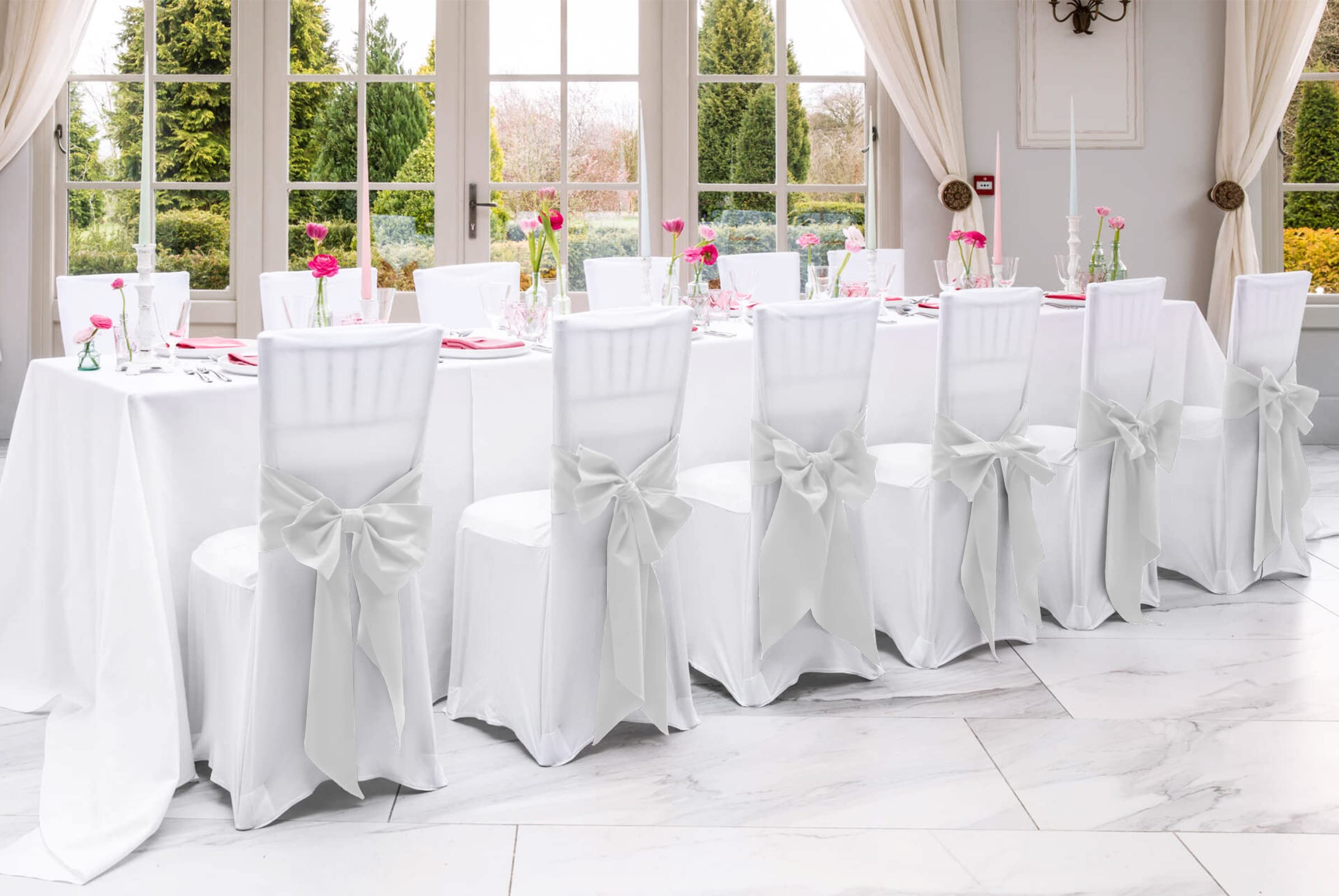 100 PCS Satin Chair Sashes Red Bows Sashes for Chair Covers, Washable Reusable Chair Cover Back Tie Supplies for Wedding Reception Events Banquets Home Kitchen Decoration (7 x 108 inch)