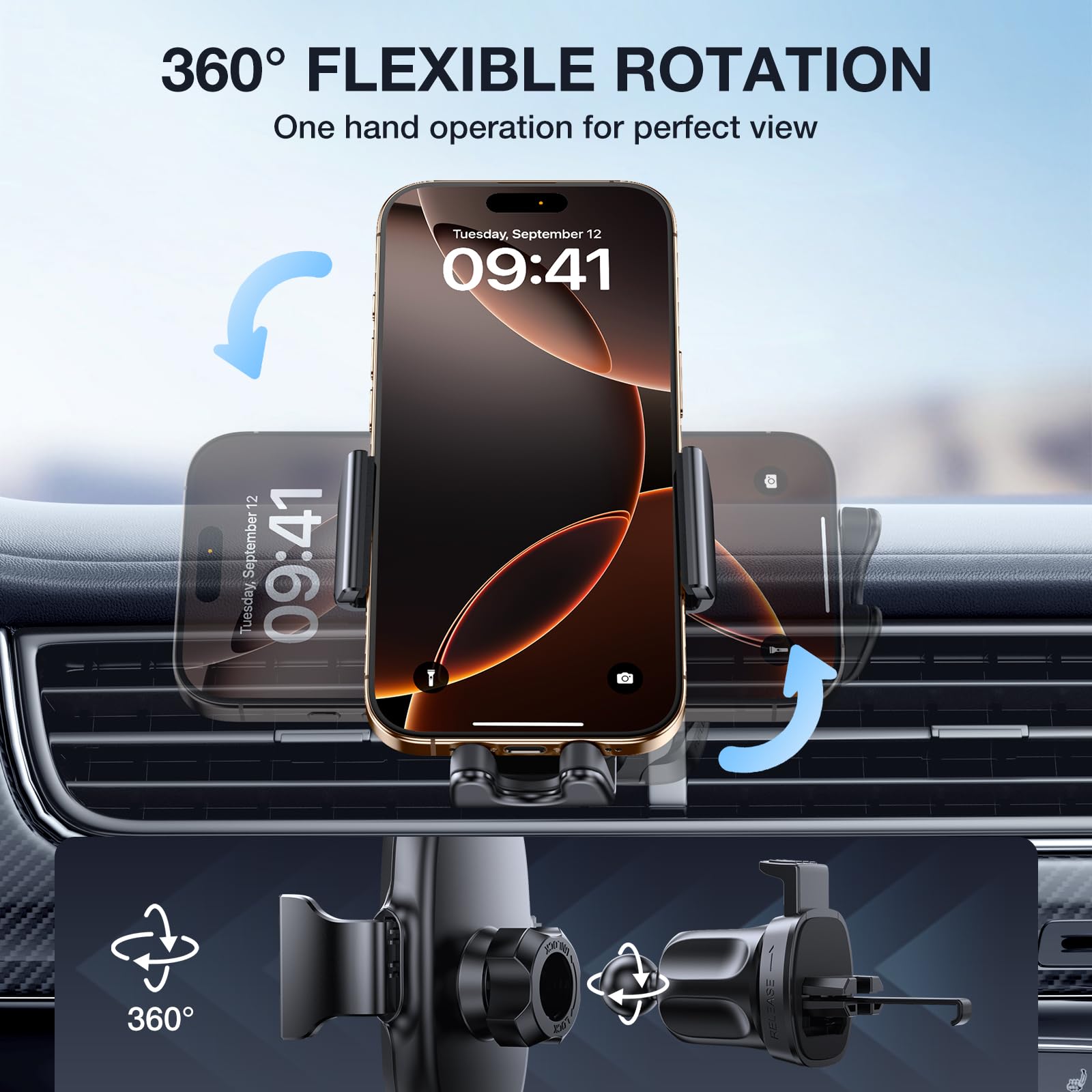 Miracase Phone Holder for Car Vent【2026 Wider Clamp & Metal Hook】 Car Phone Holder Mount for Vent Clip Hand Free Cell Phone Car Mount for iPhone 17 Pro Max 16 15 14 13 12 Samsung S25 Car Accesorries