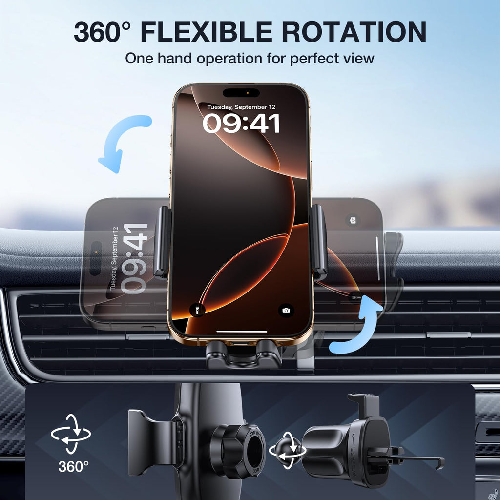 Miracase Phone Holder for Car Vent【2026 Wider Clamp & Metal Hook】 Car Phone Holder Mount for Vent Clip Hand Free Cell Phone Car Mount for iPhone 17 Pro Max 16 15 14 13 12 Samsung S25 Car Accesorries
