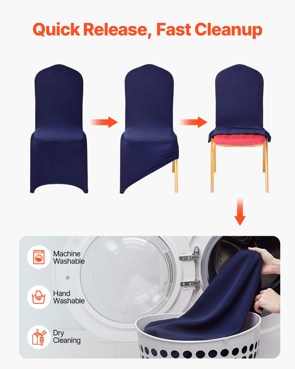 VEVOR 50 Pcs Navy Blue Chair Covers, Polyester Spandex Chair Cover, Stretch Slipcovers for Wedding Party Dining Banquet Flat-Front Chair Covers, Fits Chair Measures up to 20.08 x 17.72 x 37.4 inch