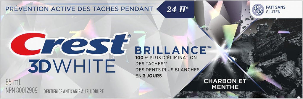 Crest 3D White Fluoride Toothpaste, Whitening Brilliance Charcoal, 85 mL