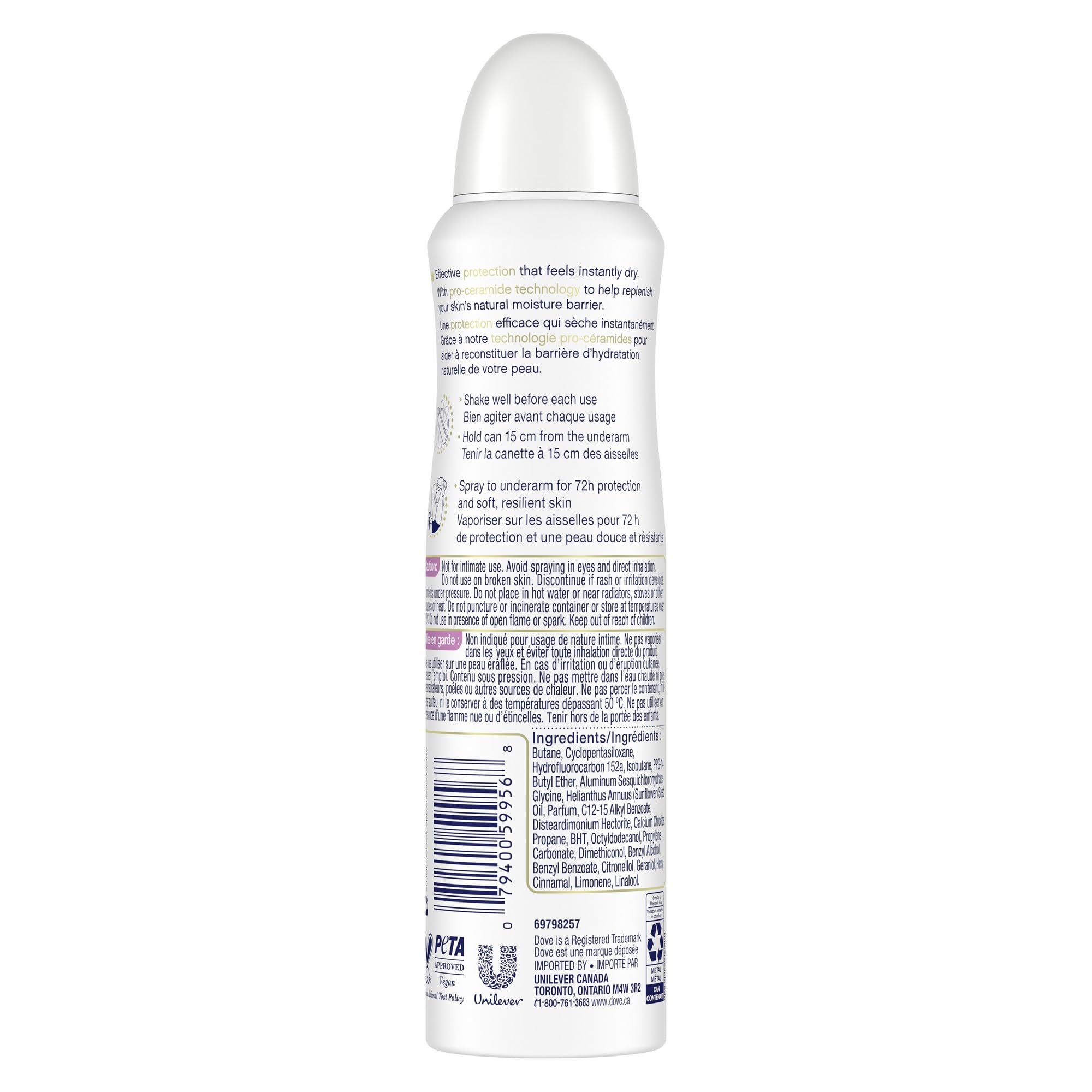 Dove Advanced Care Beauty Finish Dry Spray Antiperspirant Deodorant for Women with ¼ Moisturizers 107 g