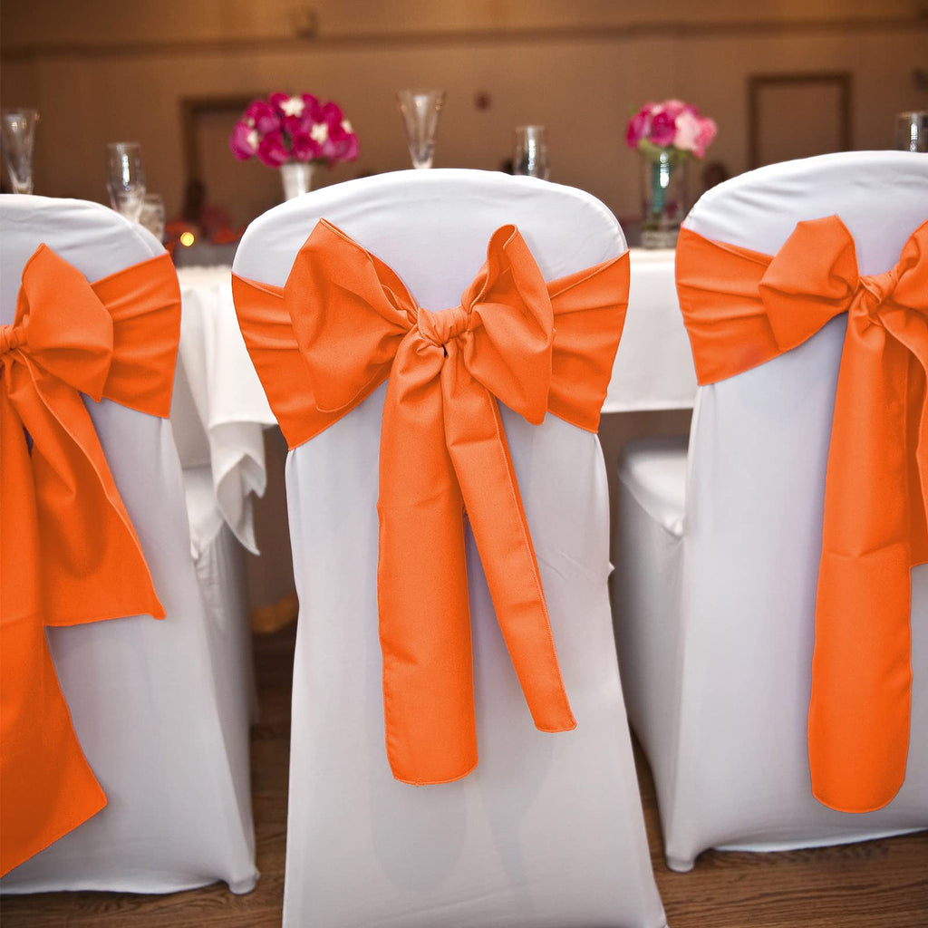 100 PCS Satin Chair Sashes Red Bows Sashes for Chair Covers, Washable Reusable Chair Cover Back Tie Supplies for Wedding Reception Events Banquets Home Kitchen Decoration (7 x 108 inch)