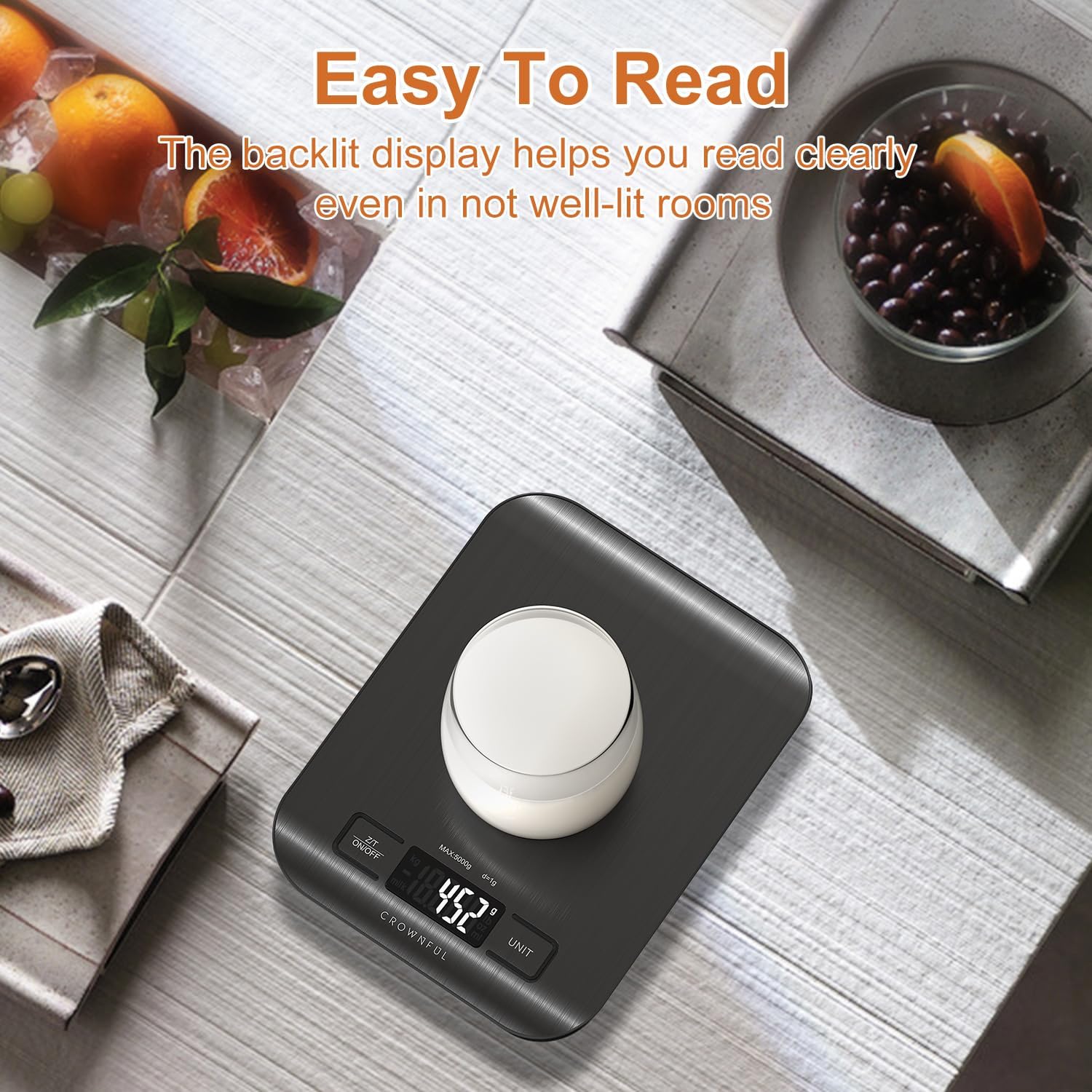 CROWNFUL Food Scale, 11lb Digital Kitchen Scales Weight Ounces and Grams for Cooking and Baking, 6 Units with Tare Function (Battery Included)