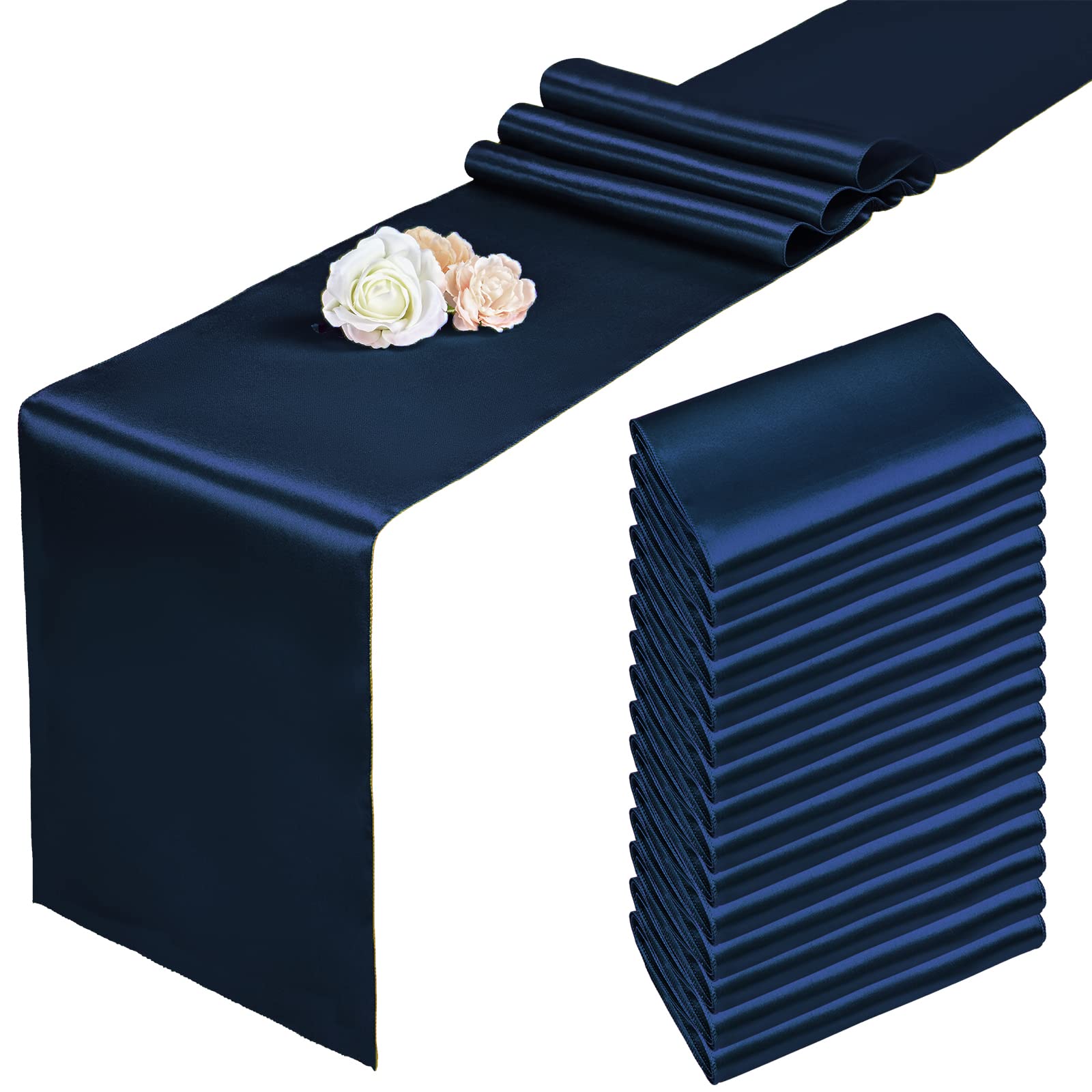 Pesonlook 15 Pack Royal Blue Table Runners 12 x 108 Inch Long for Rectangle Round Tables, Satin Table Runner for Wedding, Birthday Party Banquets Graduation Engagements Decoration