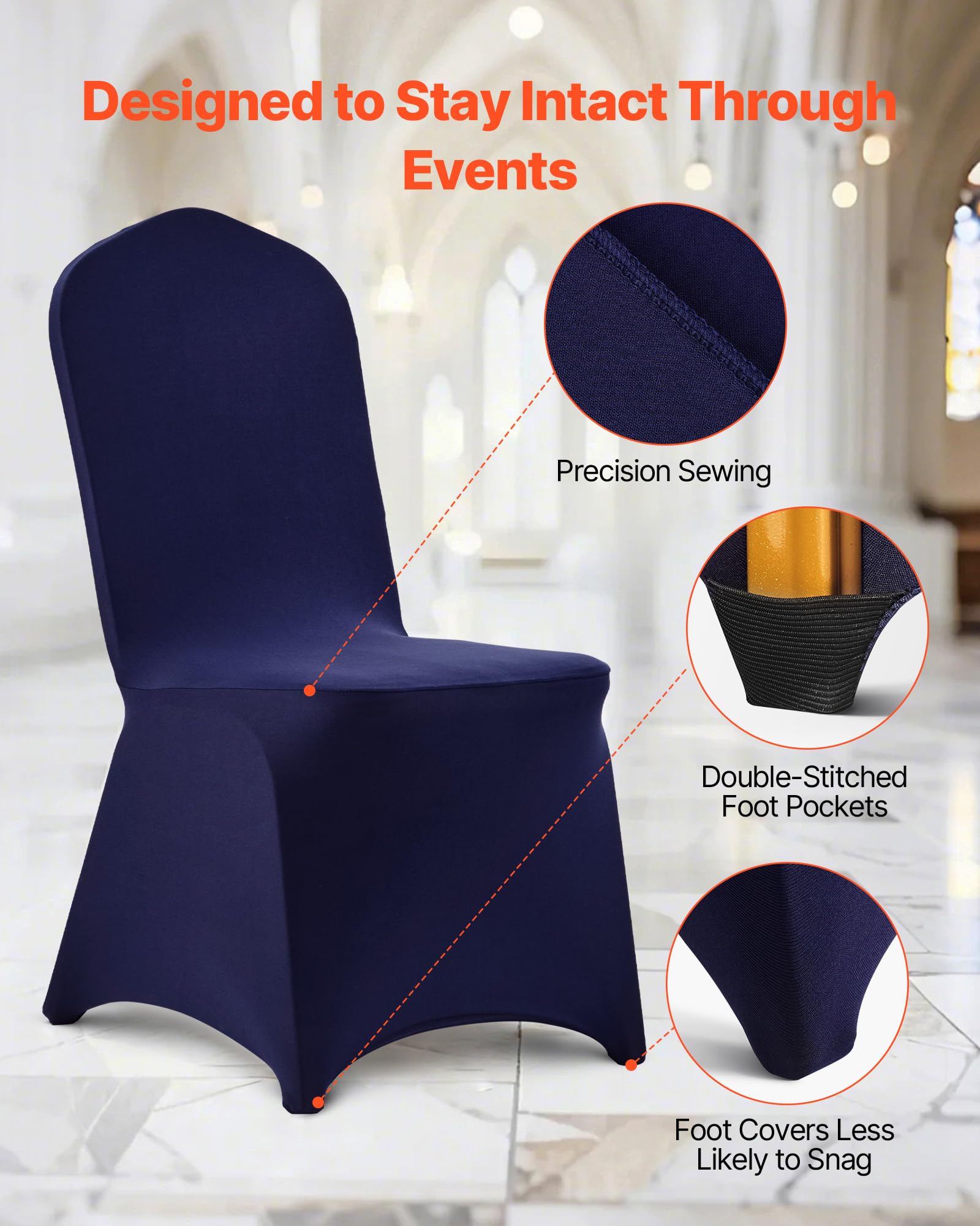 VEVOR 50 Pcs Navy Blue Chair Covers, Polyester Spandex Chair Cover, Stretch Slipcovers for Wedding Party Dining Banquet Flat-Front Chair Covers, Fits Chair Measures up to 20.08 x 17.72 x 37.4 inch