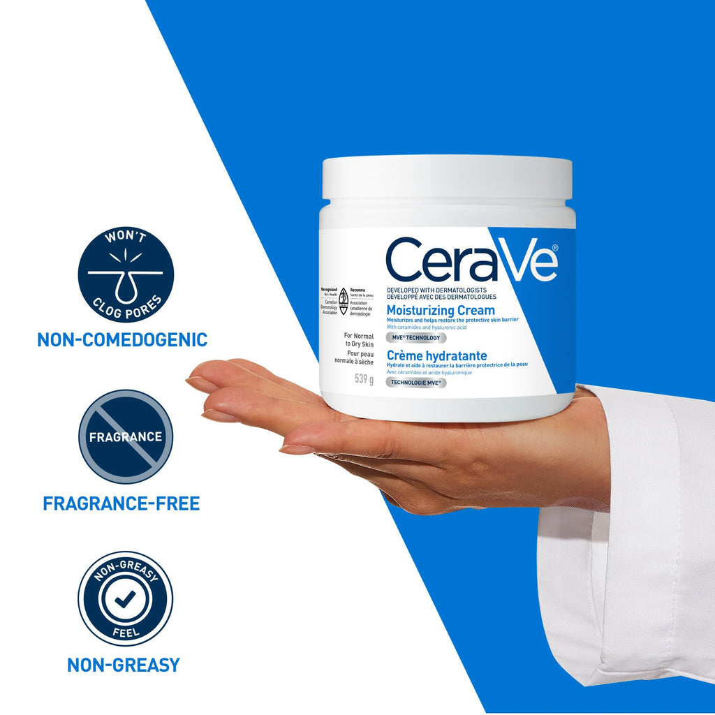CeraVe Moisturizing Cream Travel Size Daily Face and Body Moisturizer for Normal to Dry Skin with Hyaluronic Acid Fragrance Free, 57 Grams