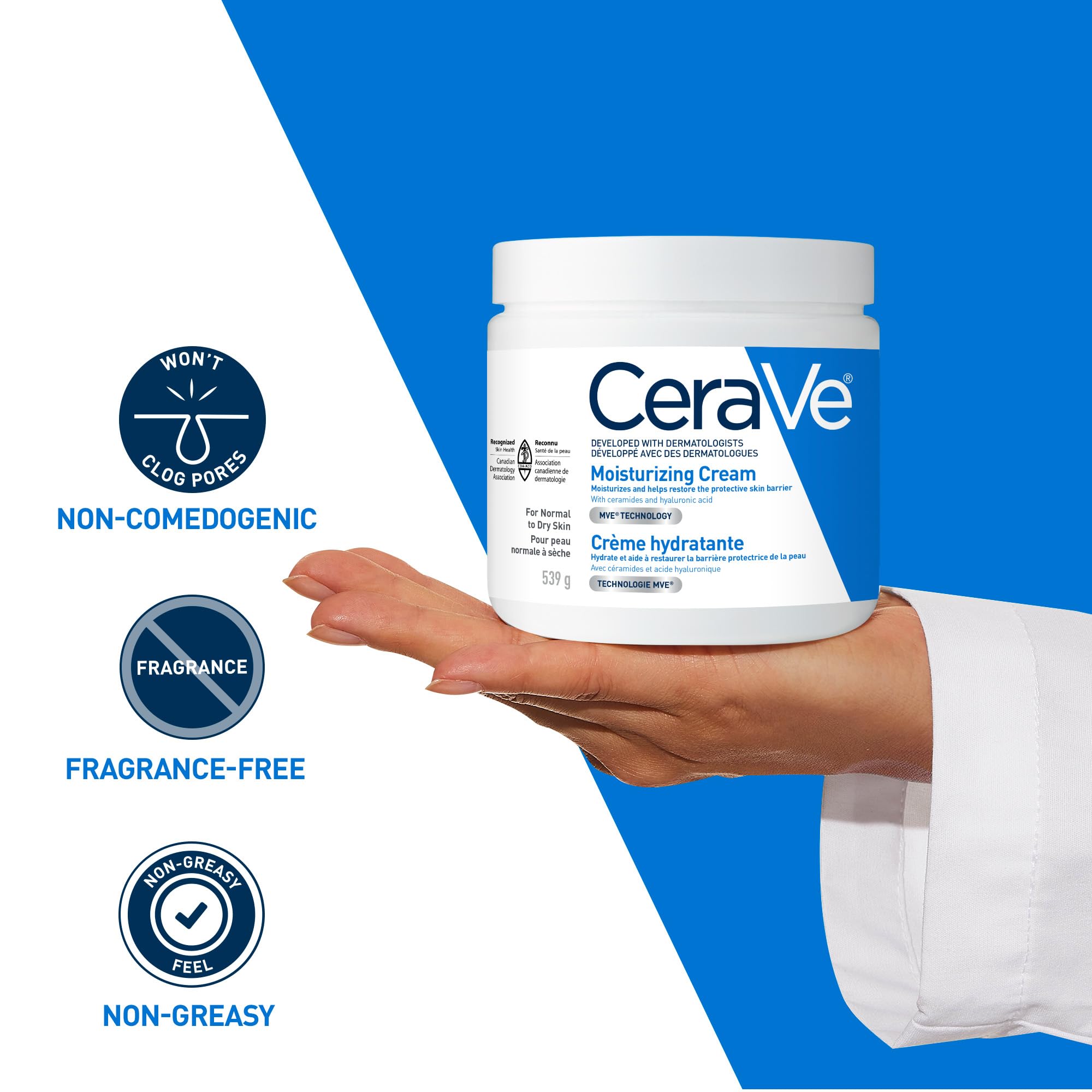 CeraVe Moisturizing Cream Travel Size Daily Face and Body Moisturizer for Normal to Dry Skin with Hyaluronic Acid Fragrance Free, 57 Grams