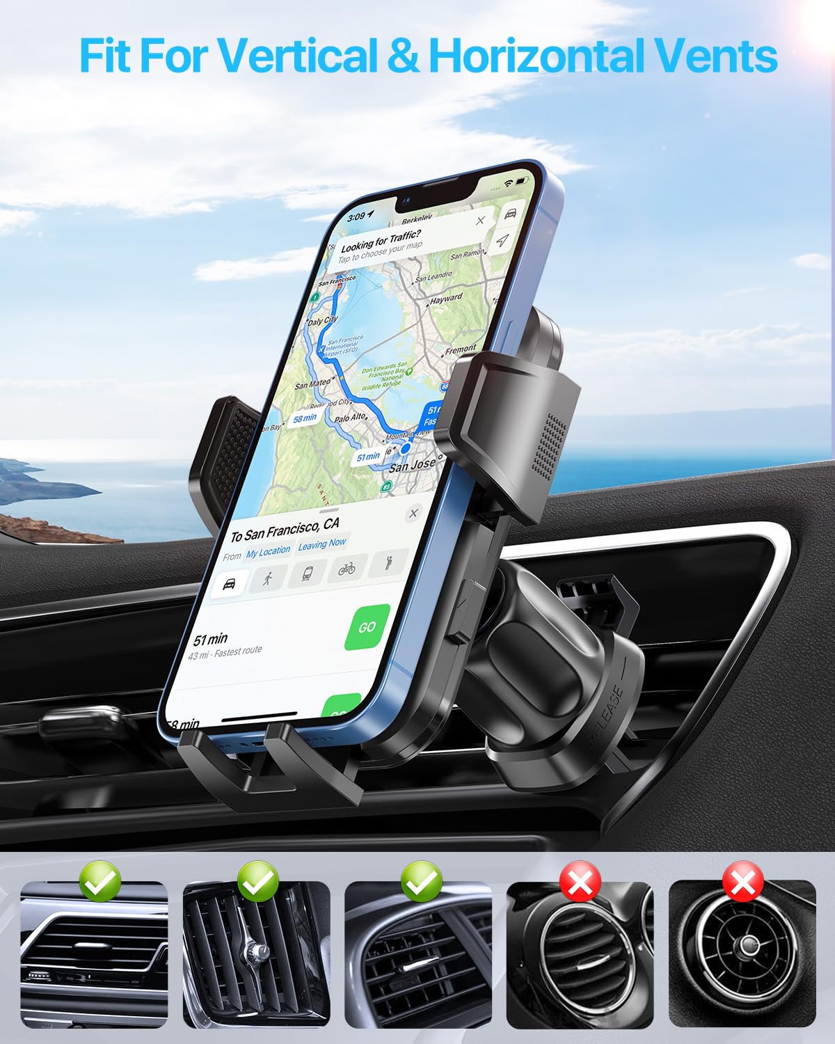 Miracase Phone Holder for Car Vent【2026 Wider Clamp & Metal Hook】 Car Phone Holder Mount for Vent Clip Hand Free Cell Phone Car Mount for iPhone 17 Pro Max 16 15 14 13 12 Samsung S25 Car Accesorries