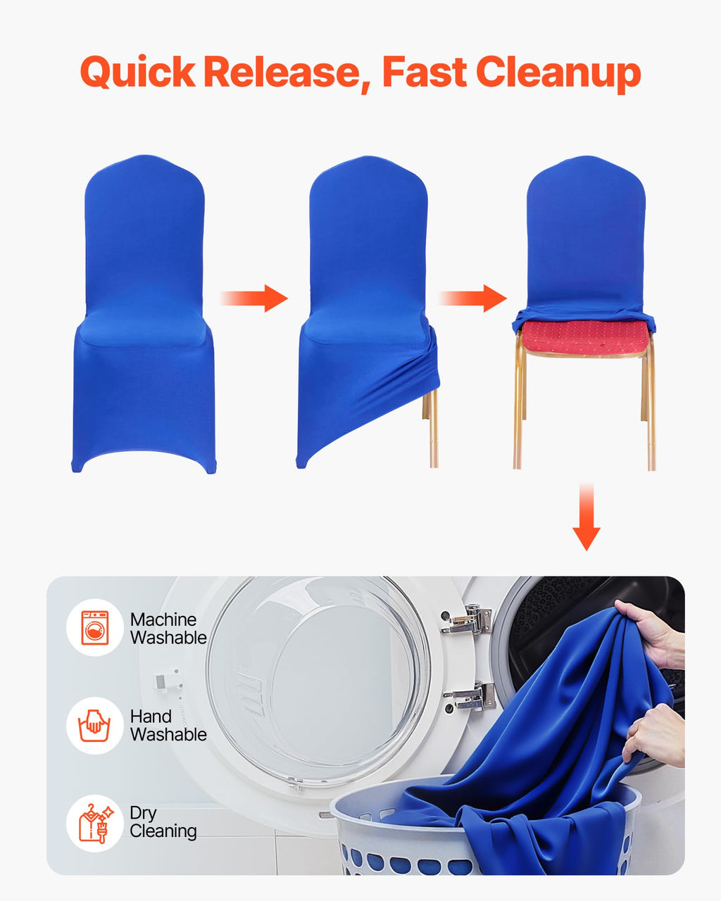 VEVOR 50 Pcs Navy Blue Chair Covers, Polyester Spandex Chair Cover, Stretch Slipcovers for Wedding Party Dining Banquet Flat-Front Chair Covers, Fits Chair Measures up to 20.08 x 17.72 x 37.4 inch