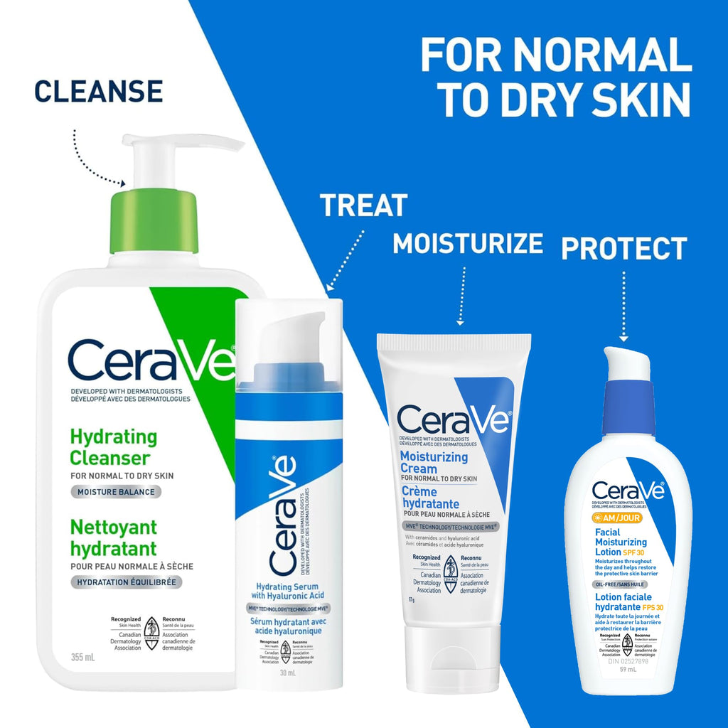 CeraVe Moisturizing Cream Travel Size Daily Face and Body Moisturizer for Normal to Dry Skin with Hyaluronic Acid Fragrance Free, 57 Grams