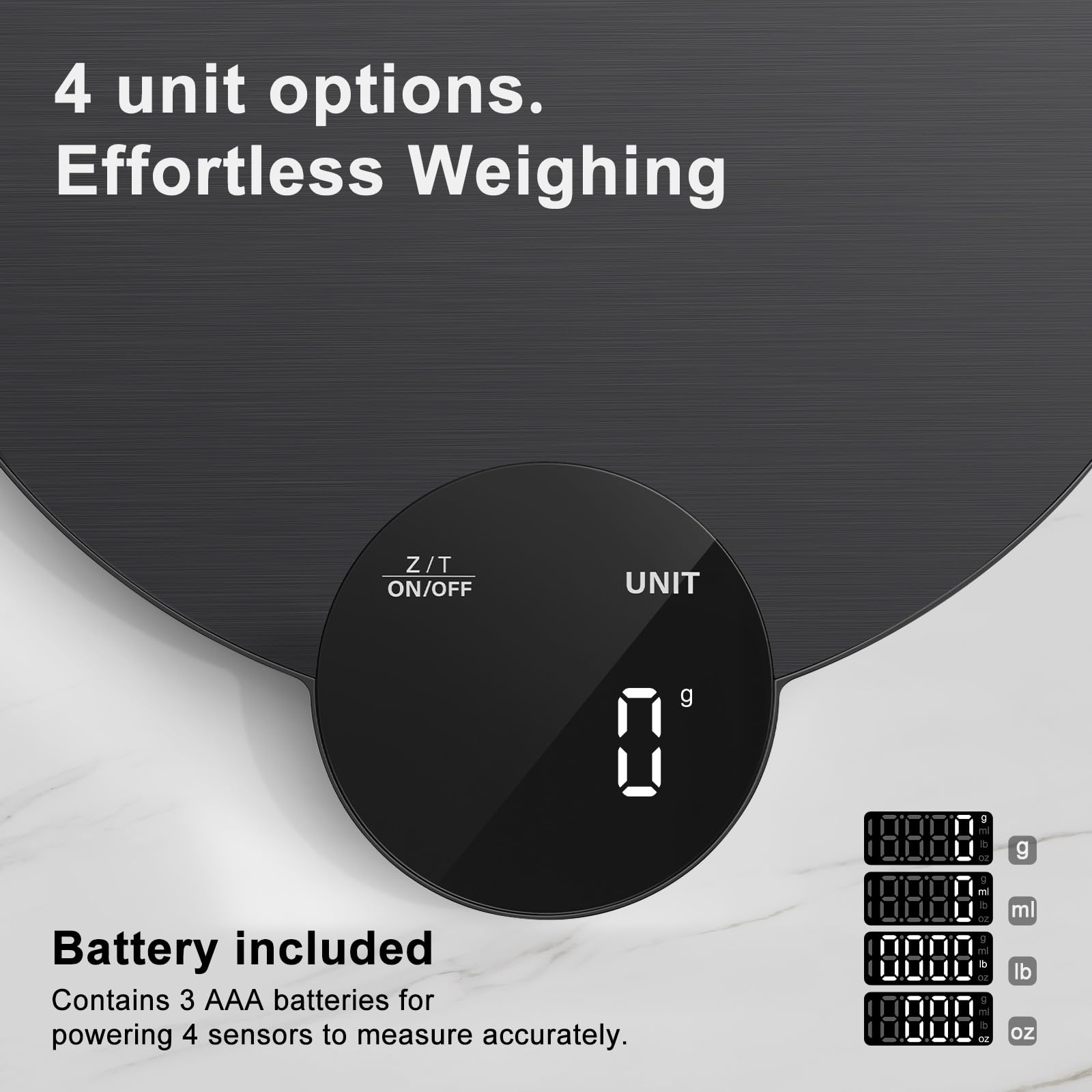 Ultrean Food Scale, Digital Kitchen Scale Weight Grams and Ounces for Baking and Cooking, 6 Units with Tare Function, 11lb (Batteries Included) (Black)