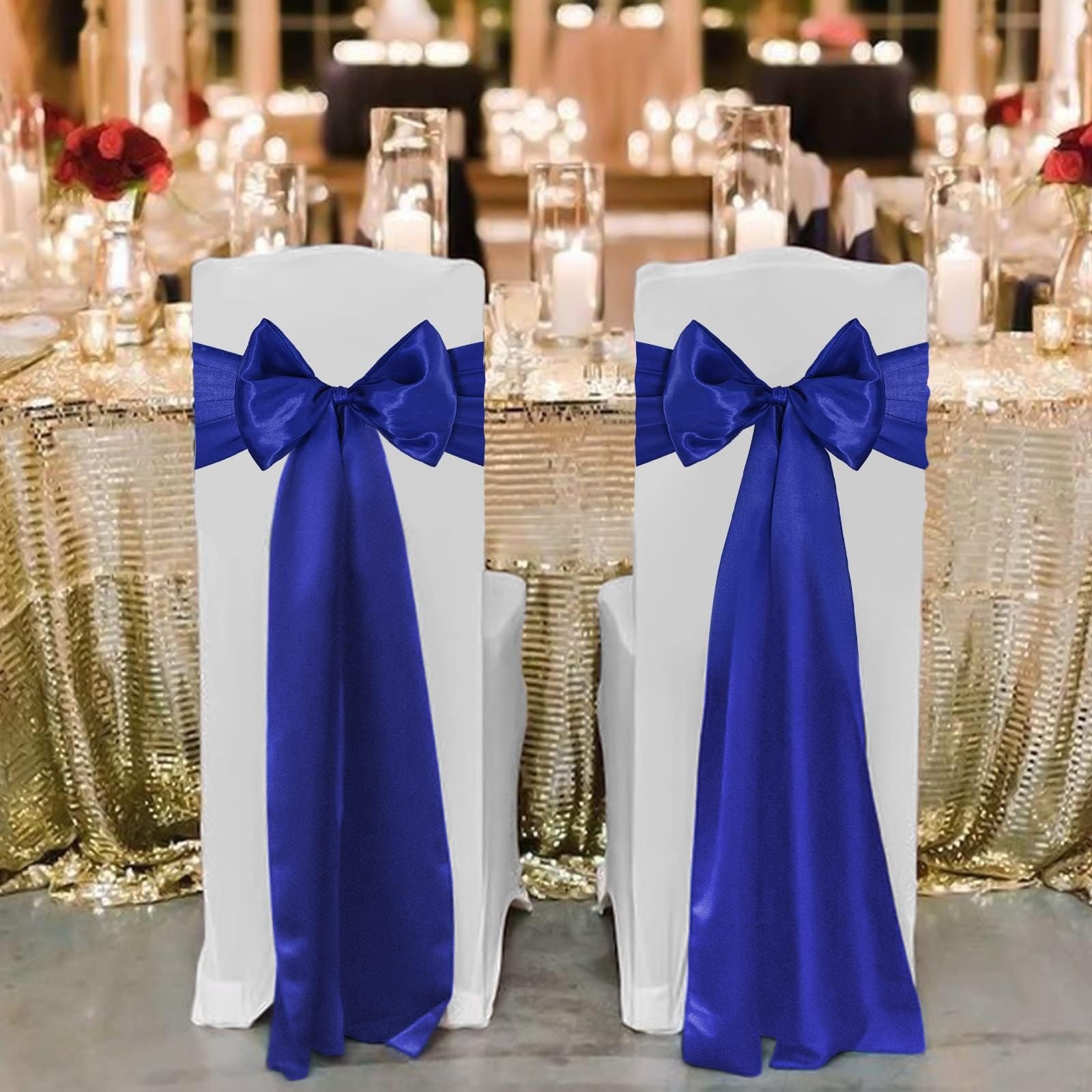 100 PCS Satin Chair Sashes Red Bows Sashes for Chair Covers, Washable Reusable Chair Cover Back Tie Supplies for Wedding Reception Events Banquets Home Kitchen Decoration (7 x 108 inch)