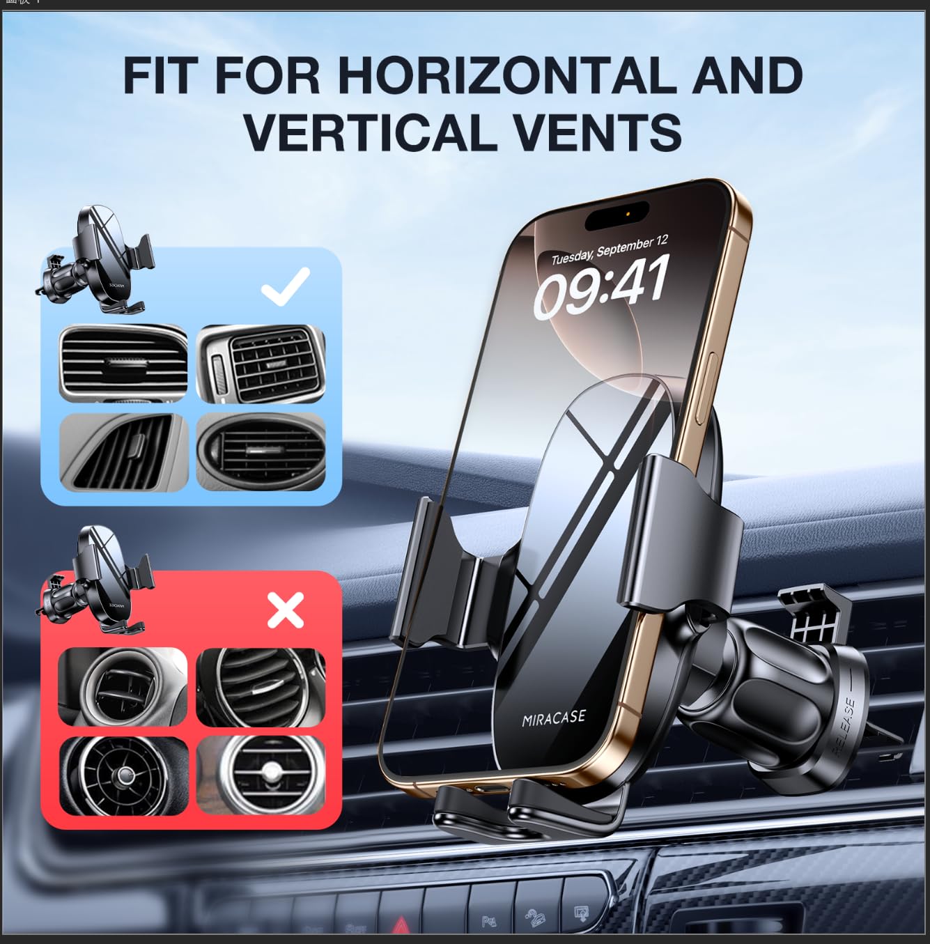 Miracase Phone Holder for Car Vent【2026 Wider Clamp & Metal Hook】 Car Phone Holder Mount for Vent Clip Hand Free Cell Phone Car Mount for iPhone 17 Pro Max 16 15 14 13 12 Samsung S25 Car Accesorries