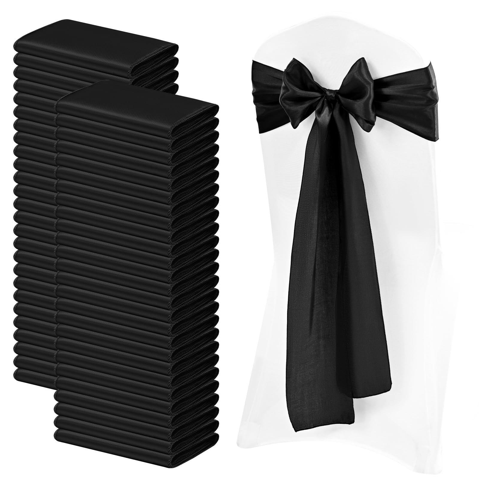 100 PCS Satin Chair Sashes Red Bows Sashes for Chair Covers, Washable Reusable Chair Cover Back Tie Supplies for Wedding Reception Events Banquets Home Kitchen Decoration (7 x 108 inch)