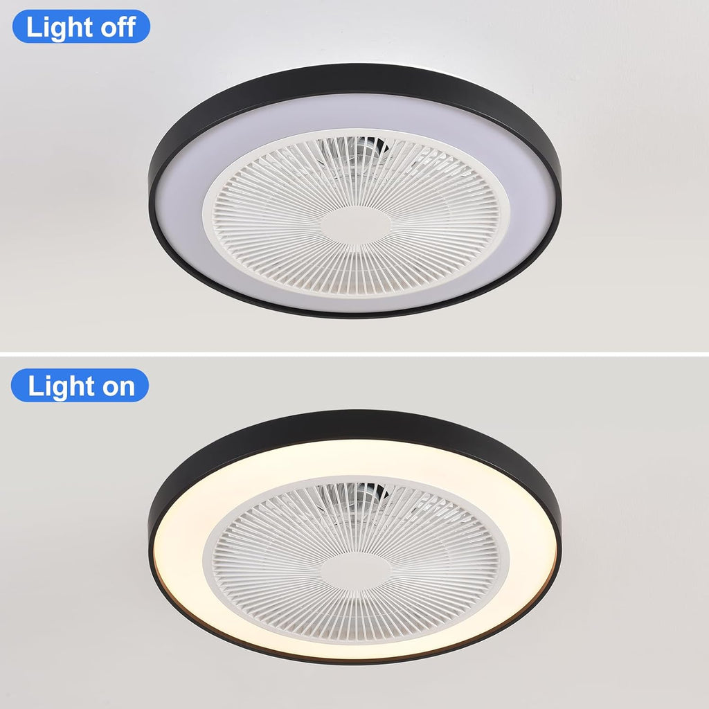 RGB Ceiling Fan with Lights, Bladeless Fans, 48cm/18.89inch Enclosed Lights Fixtures Low Profile Flush Mount Fans Reversible 6 Wind Speeds Dimmable Remote Control Bedroom Timing, (Black)