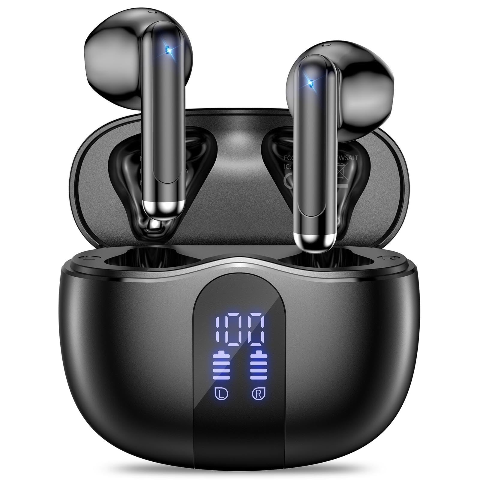 Wireless Earbuds, Bluetooth 5.4 Bass Stereo Headphones with 4 ENC Mic, 50H Playback Ear Buds with Charging Case LED Display,Sport Earphones IPX7 Waterproof for Phone, Android, Pad, Brightening