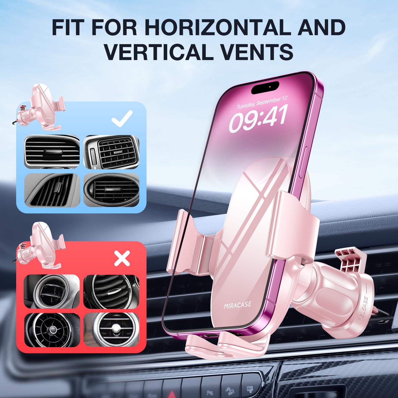 Miracase Phone Holder for Car Vent【2026 Wider Clamp & Metal Hook】 Car Phone Holder Mount for Vent Clip Hand Free Cell Phone Car Mount for iPhone 17 Pro Max 16 15 14 13 12 Samsung S25 Car Accesorries