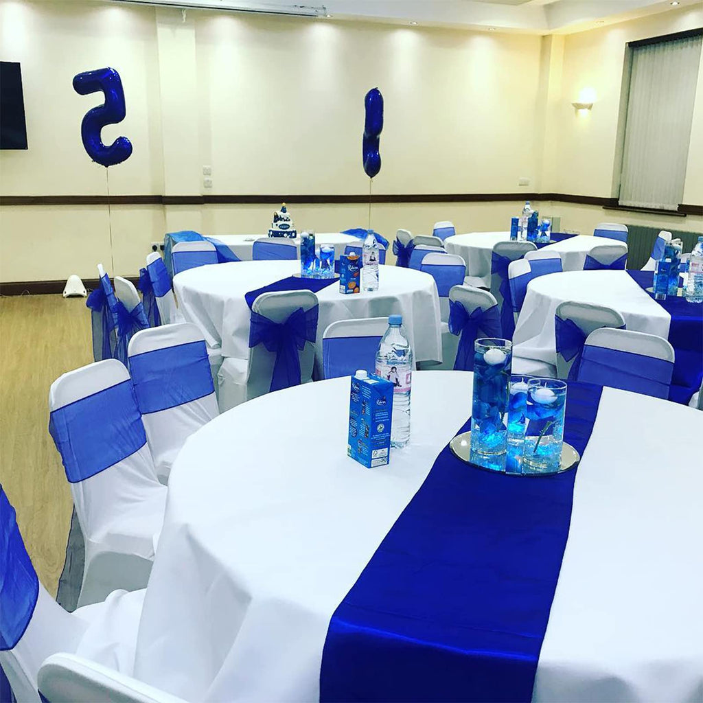Pesonlook 15 Pack Royal Blue Table Runners 12 x 108 Inch Long for Rectangle Round Tables, Satin Table Runner for Wedding, Birthday Party Banquets Graduation Engagements Decoration
