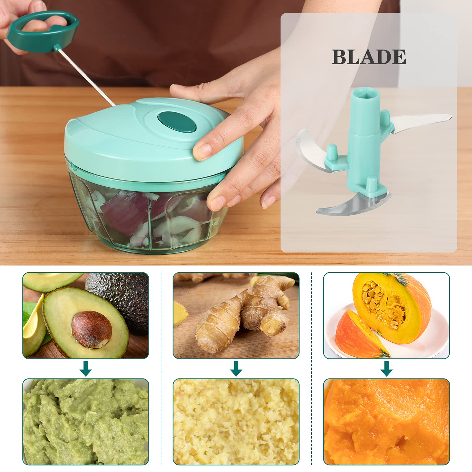 Cambom Manual Food Chopper Vegetable Cutter, Hand String Vegetable Chopper Onions Cutter for Vegetable Fruits Nuts BPA Free Food Safe Material,