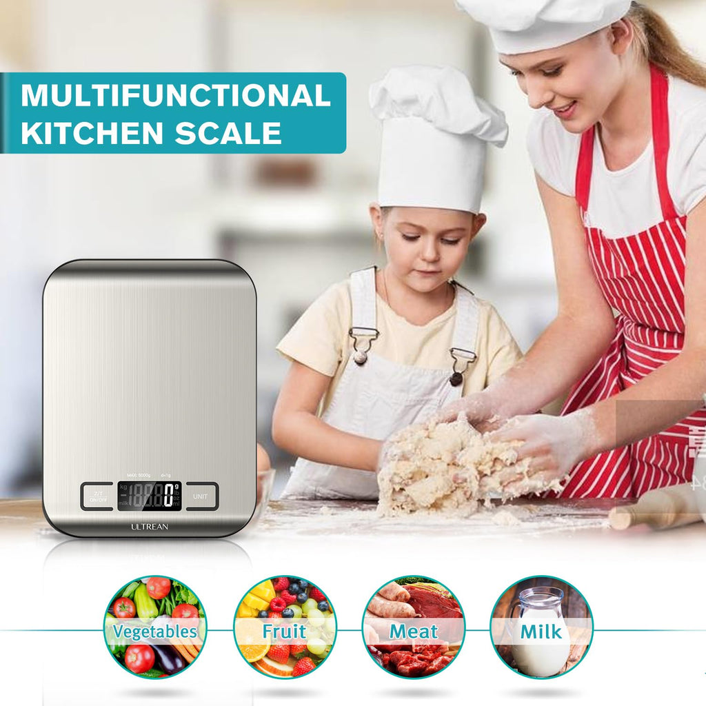 Ultrean Food Scale, Digital Kitchen Scale Weight Grams and Ounces for Baking and Cooking, 6 Units with Tare Function, 11lb (Batteries Included) (Black)