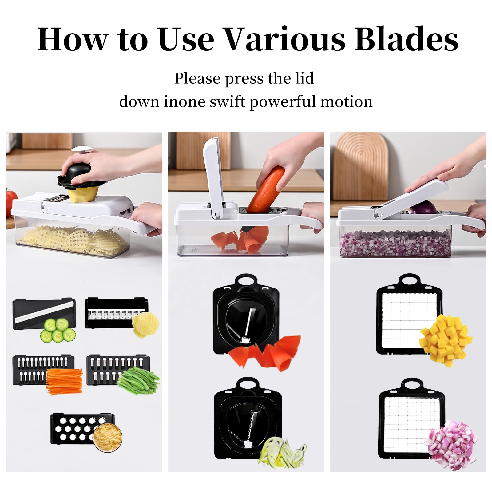 Veggie Slicer Chopper Dicer and Cutter Multifunctional 17-in-1 Vegetable Mandoline Chopper with Container, 11 Interchangable Blades, Drain Strainer, Cleaning Brush, Hand Protector (White)