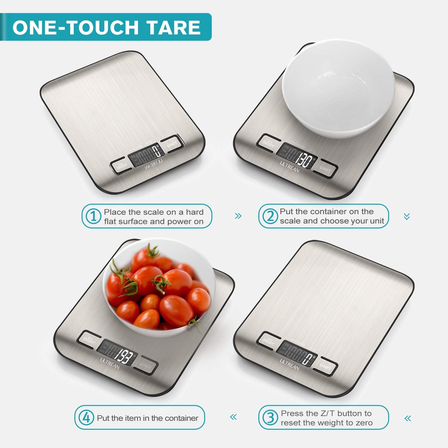 Ultrean Food Scale, Digital Kitchen Scale Weight Grams and Ounces for Baking and Cooking, 6 Units with Tare Function, 11lb (Batteries Included) (Black)