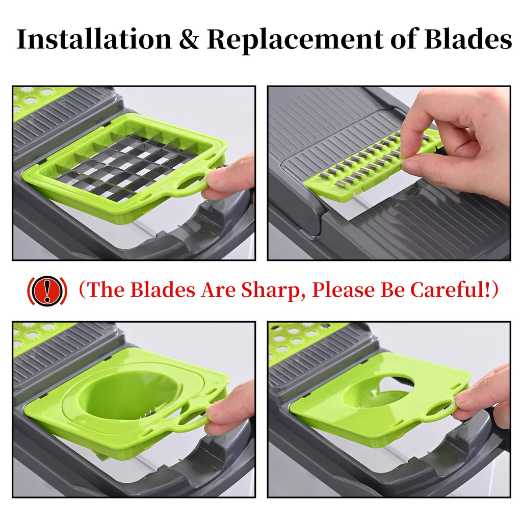 Veggie Slicer Chopper Dicer and Cutter Multifunctional 17-in-1 Vegetable Mandoline Chopper with Container, 11 Interchangable Blades, Drain Strainer, Cleaning Brush, Hand Protector (White)