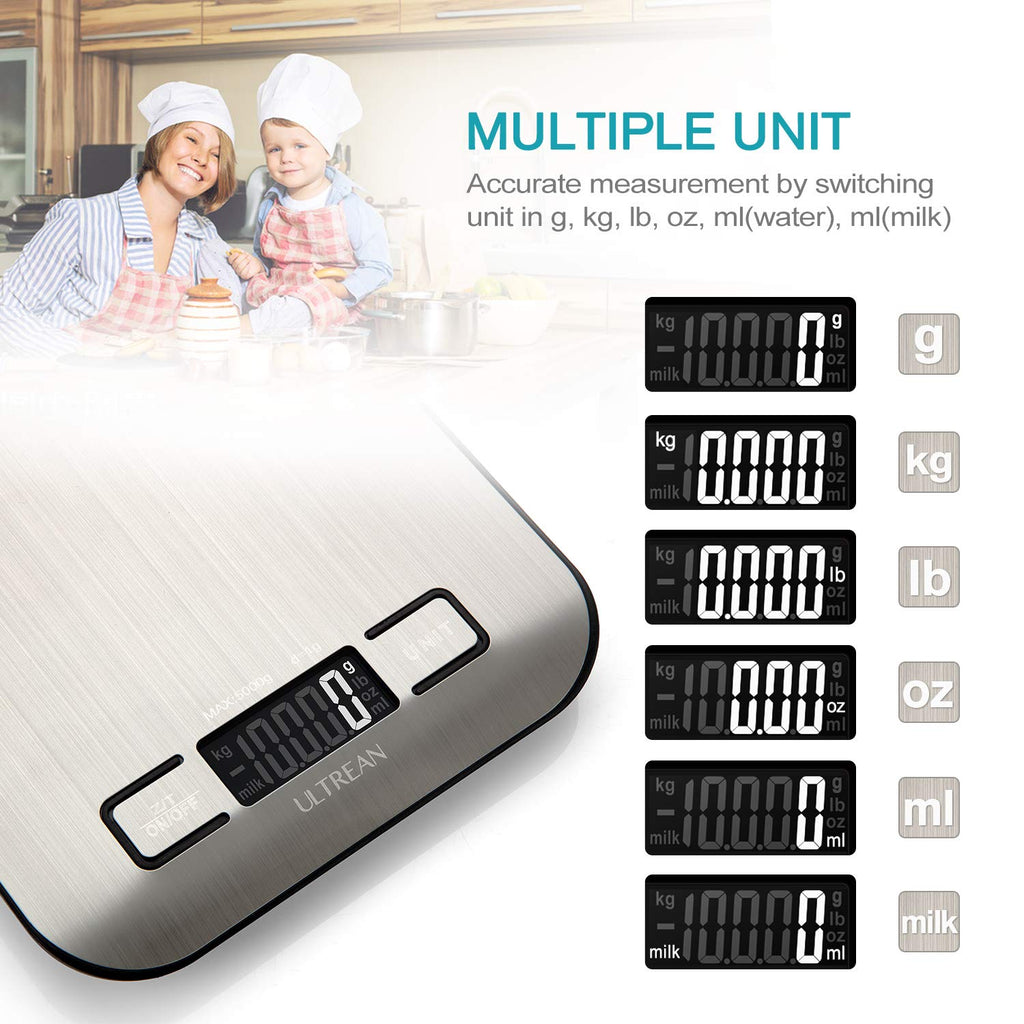 Ultrean Food Scale, Digital Kitchen Scale Weight Grams and Ounces for Baking and Cooking, 6 Units with Tare Function, 11lb (Batteries Included) (Black)