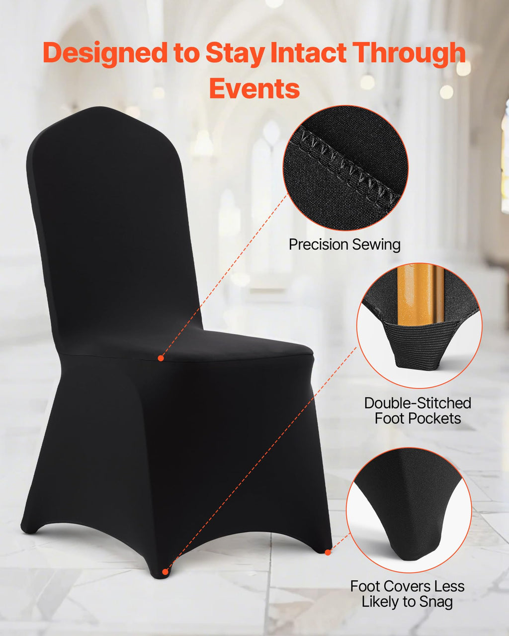 VEVOR 50 Pcs Navy Blue Chair Covers, Polyester Spandex Chair Cover, Stretch Slipcovers for Wedding Party Dining Banquet Flat-Front Chair Covers, Fits Chair Measures up to 20.08 x 17.72 x 37.4 inch