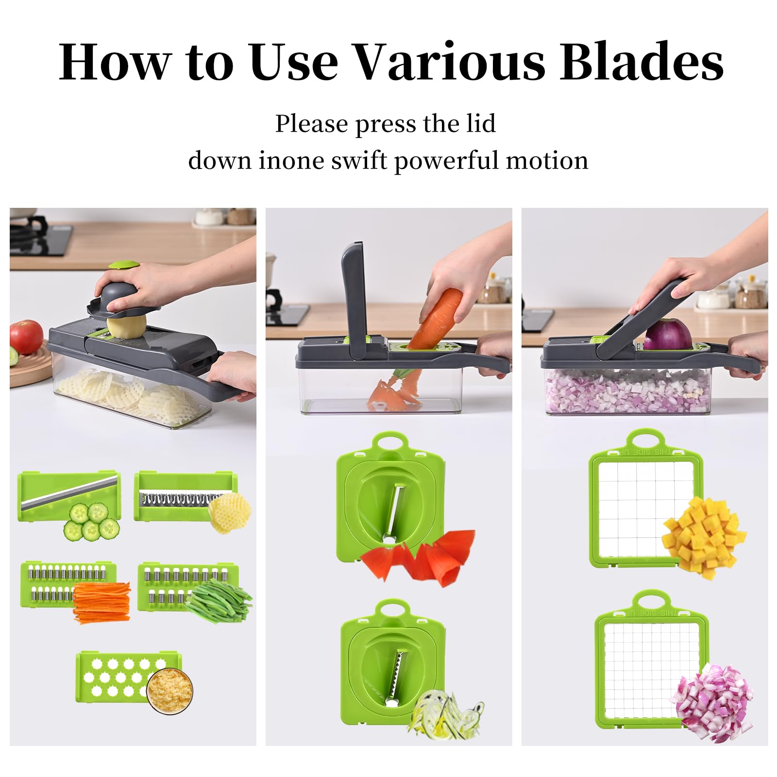 Veggie Slicer Chopper Dicer and Cutter Multifunctional 17-in-1 Vegetable Mandoline Chopper with Container, 11 Interchangable Blades, Drain Strainer, Cleaning Brush, Hand Protector (White)