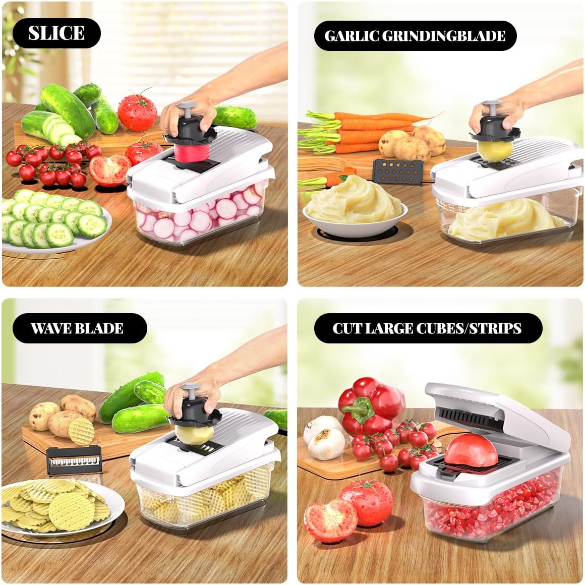 Vegetable Chopper with Container, 13-in-1 Mandoline Slicer Dicer & Spiralizer, Onion Veggie Chopper, Potato Fry Cutter, Manual Food Chopper, Kitchen Tools Gadgets