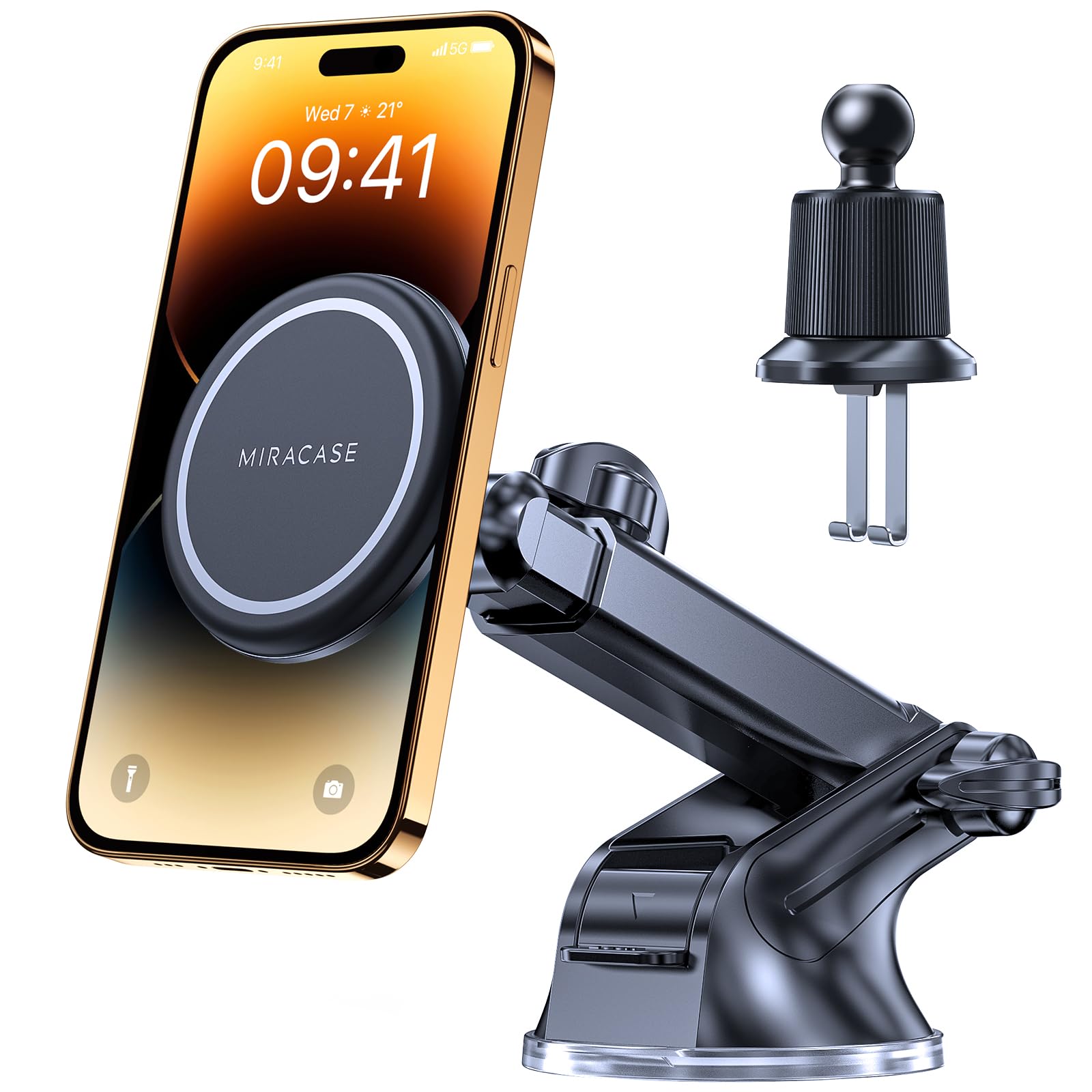Miracase Car Phone Mount, [Upgraded Strong Military Grade Suction Cup] Long Arm Phone Holder for Car Dashboard Windshield Vent, Hands Free Cell Phone Holder Compatible with All Mobile Phones