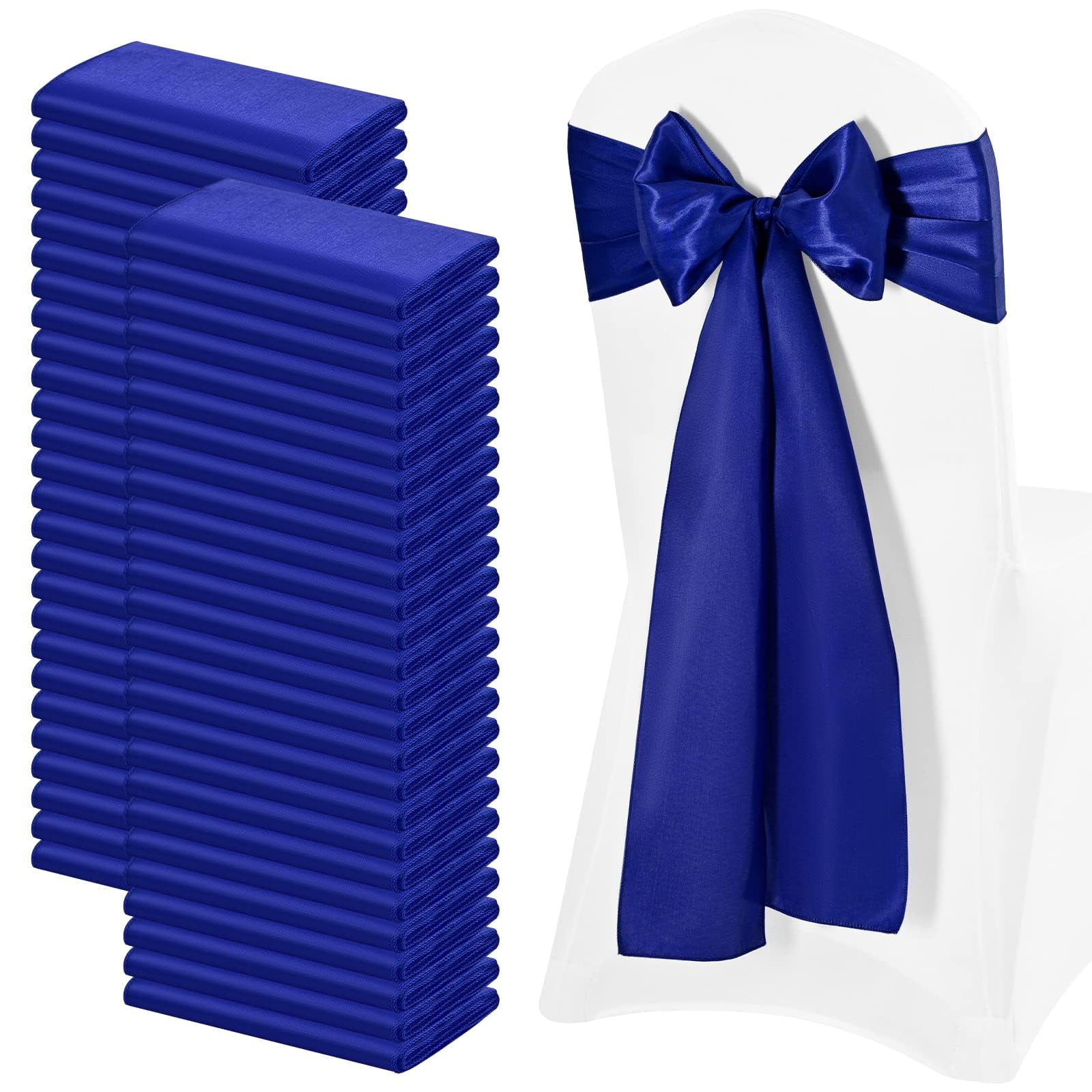 100 PCS Satin Chair Sashes Red Bows Sashes for Chair Covers, Washable Reusable Chair Cover Back Tie Supplies for Wedding Reception Events Banquets Home Kitchen Decoration (7 x 108 inch)