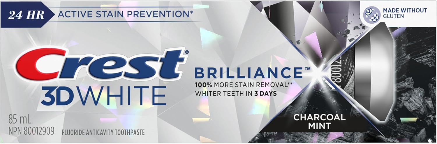 Crest 3D White Fluoride Toothpaste, Whitening Brilliance Charcoal, 85 mL