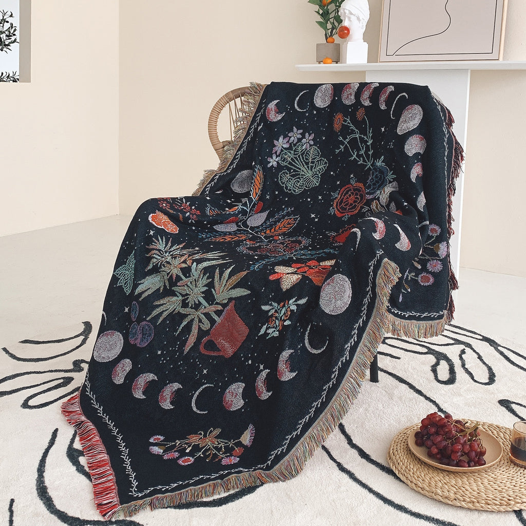1PC Moon Phase Woven Double Sided Multipurpose Blanket Bohemian Hippie Room Decoration Abstract Geometry Blanket Tassel Woven Blanket Sofa Blanket Outdoor Hiking Backpacking Beach Travel Decorative Blanket Woven Picnic Throw