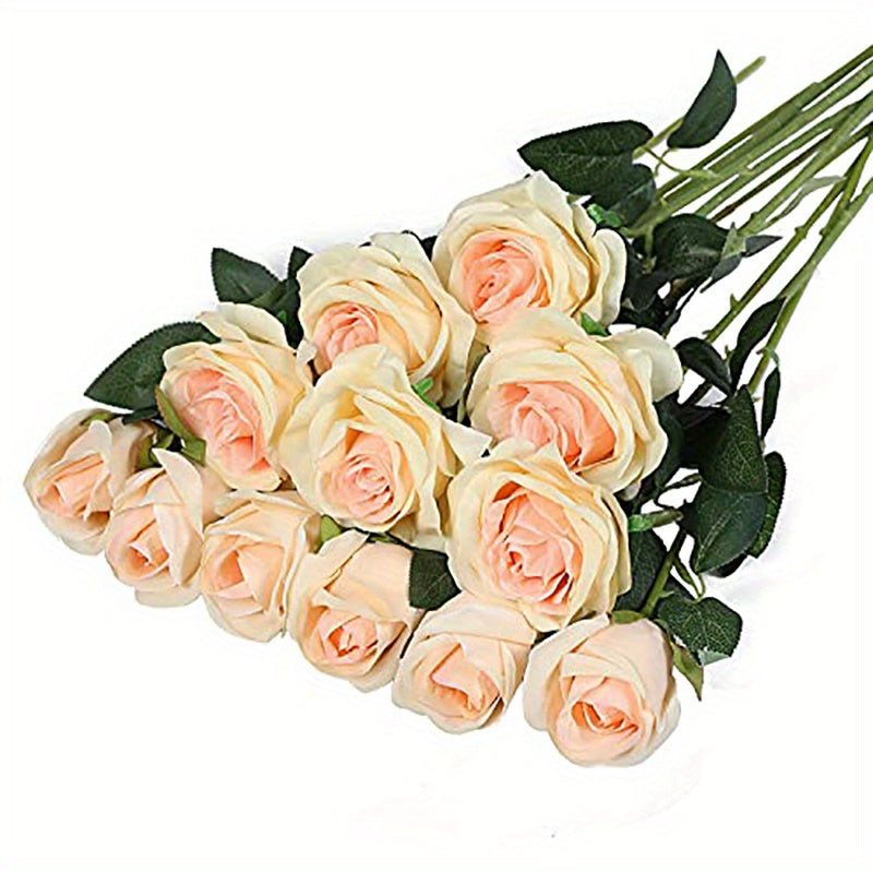 12pcs Realistic Artificial Rose Bouquet for Weddings, Birthdays, and More - Long Stem Roses for Floral Arrangements and Home Decor - Perfect Gift for Valentine's Day, Mother's Day, and Birthdays