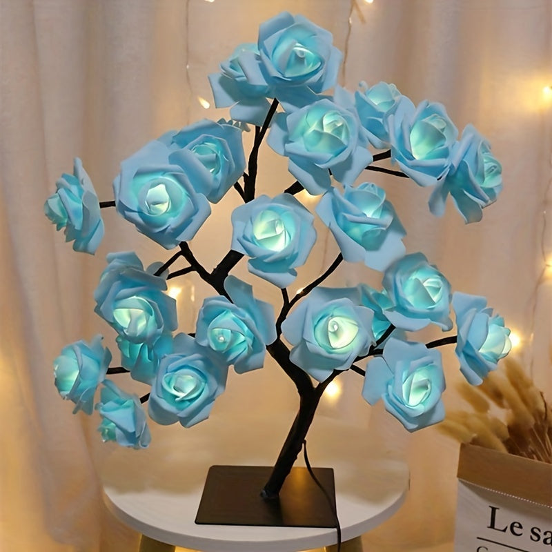 1pc LED Rose Flower Table Lamp - Romantic Fairy Lights with 24 LEDs, USB Powered, Valentine's Day, Christmas, Wedding, Bedroom Decoration, Night Light, Gift Idea for Her, Home Party Ambiance