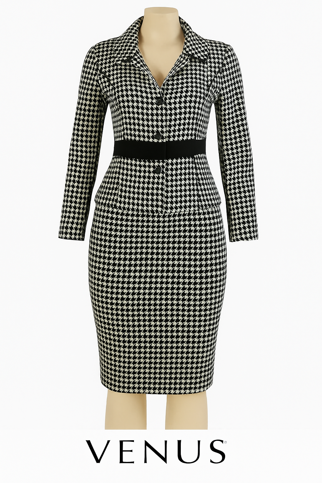 Women’s Black & White Houndstooth Suit – Size 4 US Second Hand