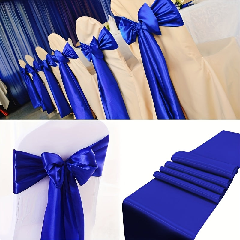 50pcs Satin Chair Sashes - Elastic Band Ribbon Bows for Wedding, Banquet & Party Decoration (7x108 inch)
