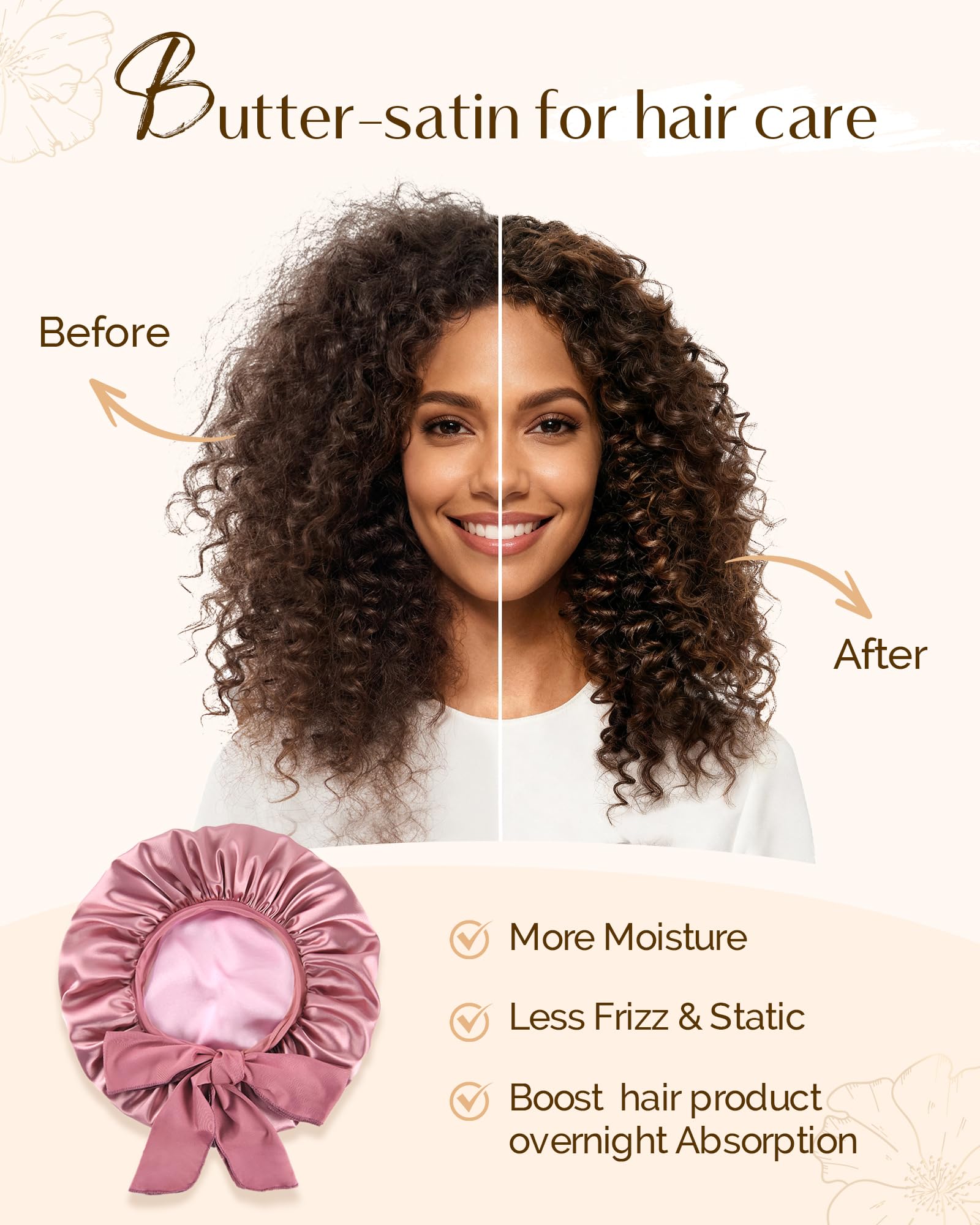 YANIBEST Double Layer Satin Silk Bonnet for Sleeping Hair Bonnet with Elastic Tie Band for Curly Hair Wig Caps