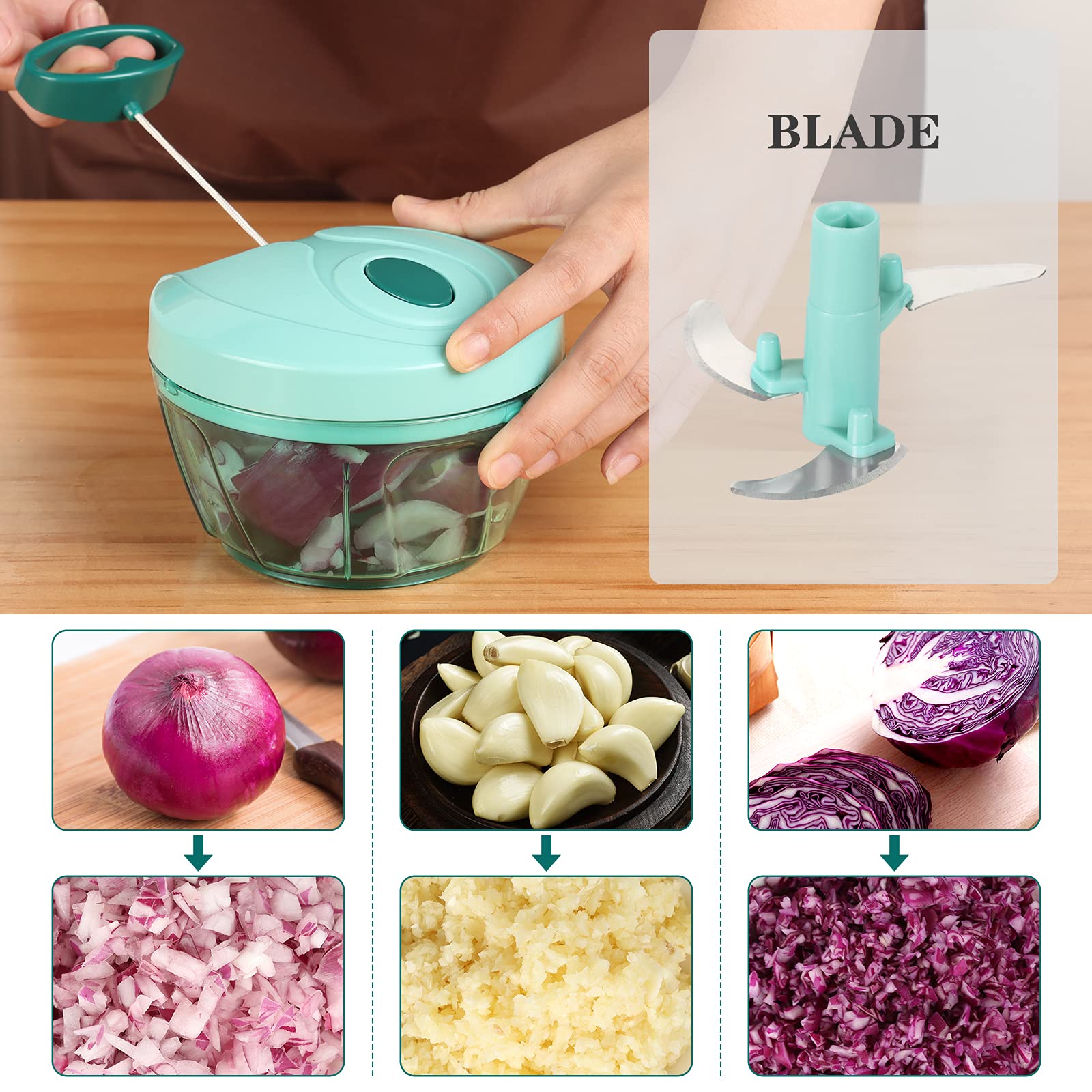 Cambom Manual Food Chopper Vegetable Cutter, Hand String Vegetable Chopper Onions Cutter for Vegetable Fruits Nuts BPA Free Food Safe Material,