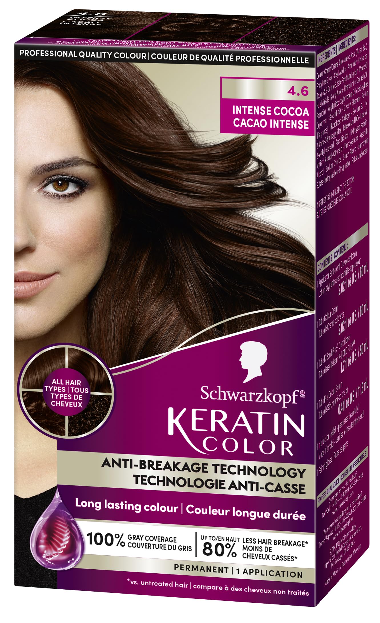 Schwarzkopf Keratin Color Permanent Hair Color, 2.6 Rich Soft Black, 1 Application - Salon Inspired Permanent Hair Dye, for up to 80% Less Breakage vs Untreated Hair and up to 100% Gray Coverage