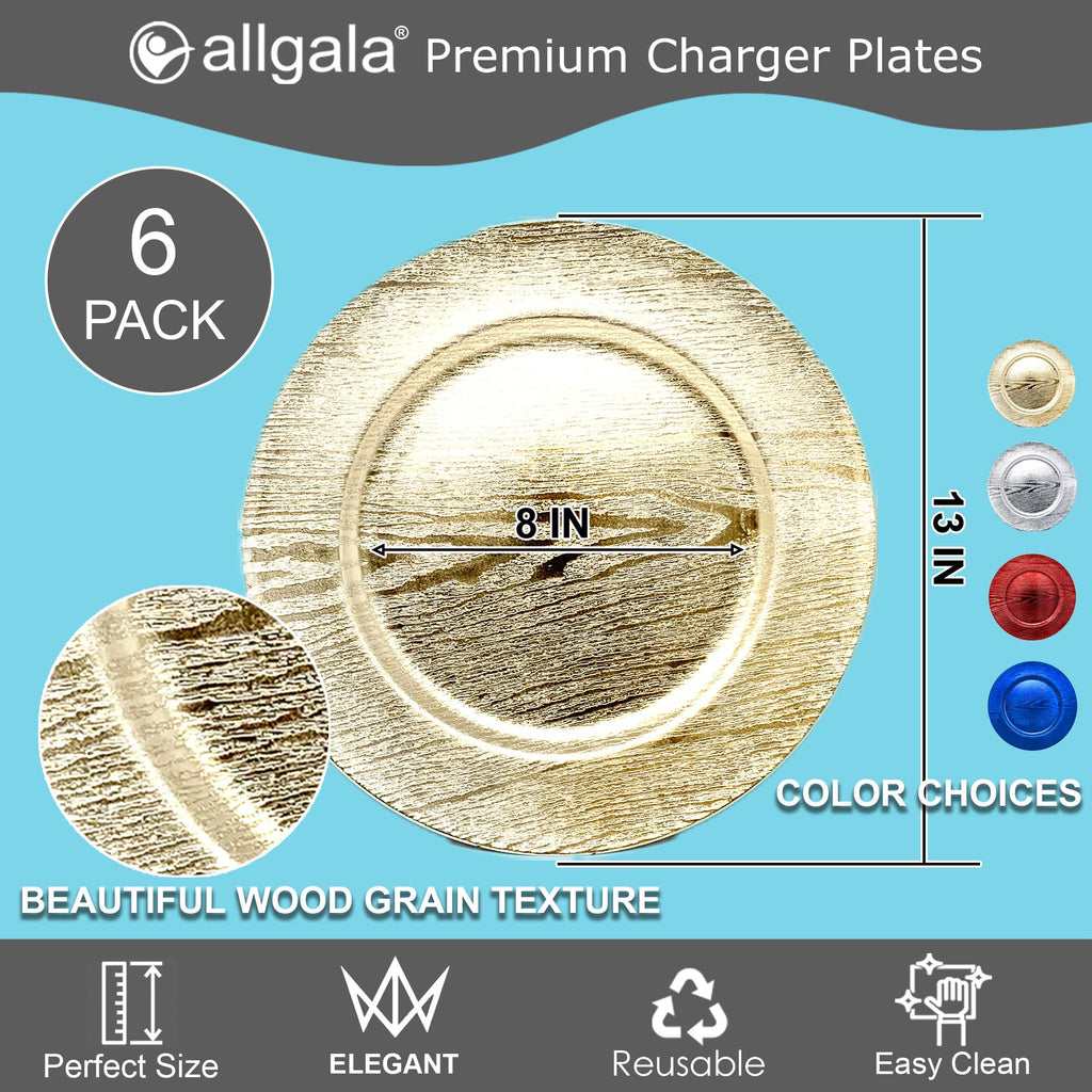 Allgala 13-Inch 6-Pack Heavy Quality Round Charger Plates-Reef Gold-HD80331