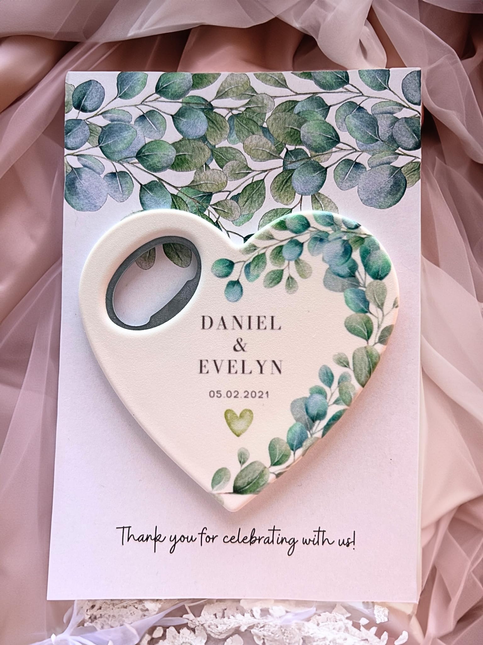 Custom Heart-Shaped Magnet Bottle Opener – Wedding Favor with Thank You Card, Personalized Gift for Guests, Bridal Shower Souvenir with Gift Bag (Pack of 30) (Bottle Opener + Gift Bag)