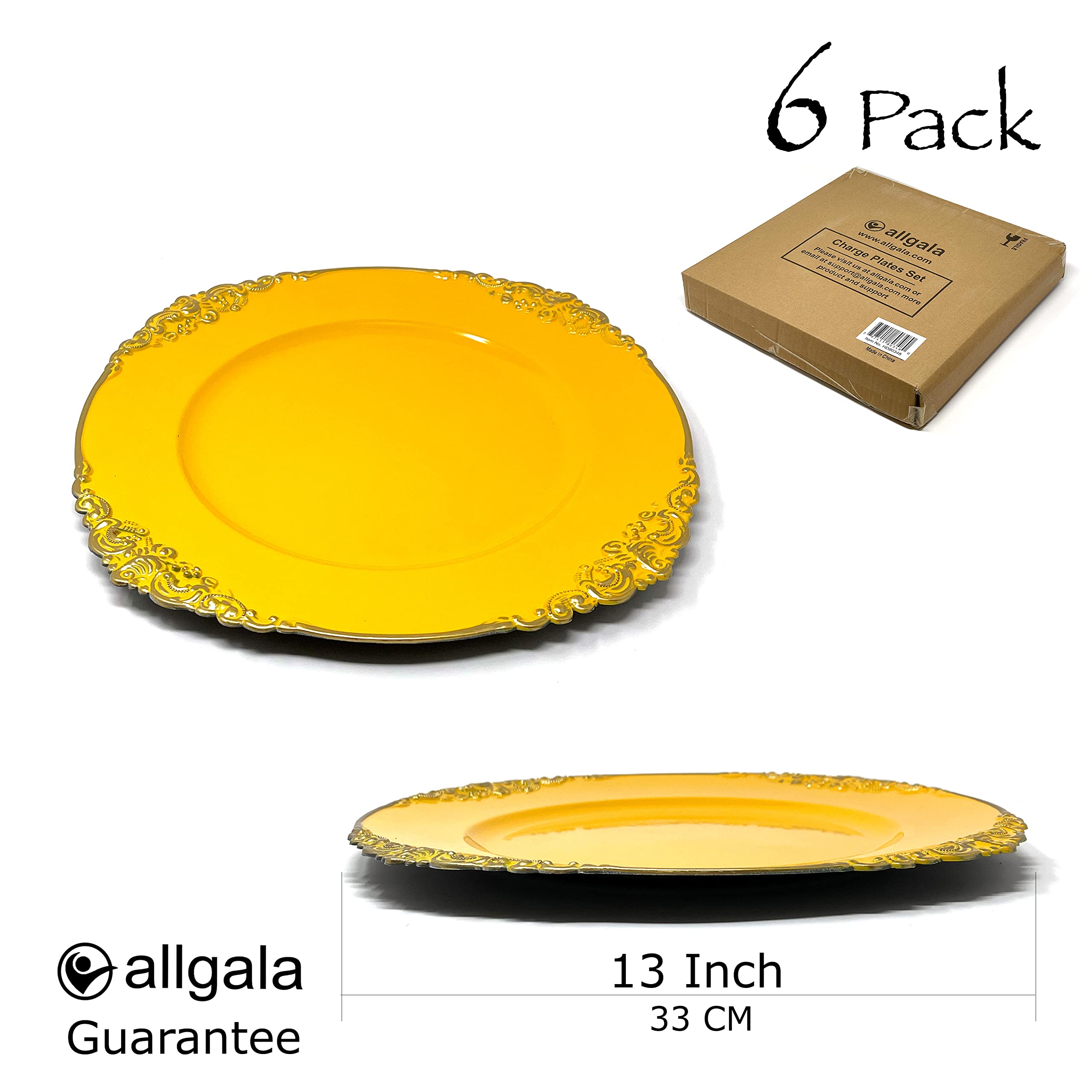 Allgala 13-Inch 6-Pack Heavy Quality Round Charger Plates-Reef Gold-HD80331