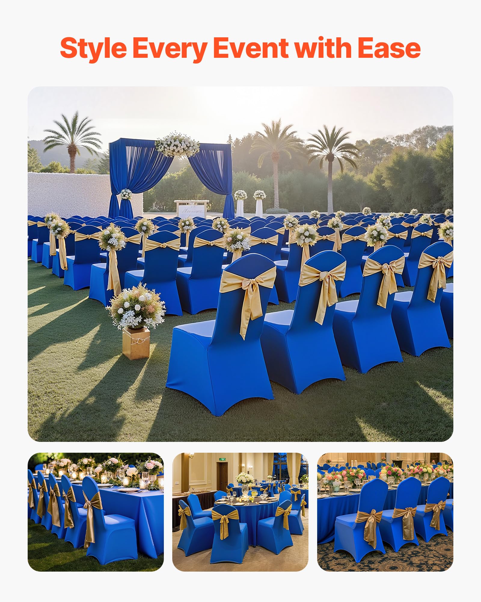 VEVOR 50 Pcs Navy Blue Chair Covers, Polyester Spandex Chair Cover, Stretch Slipcovers for Wedding Party Dining Banquet Flat-Front Chair Covers, Fits Chair Measures up to 20.08 x 17.72 x 37.4 inch